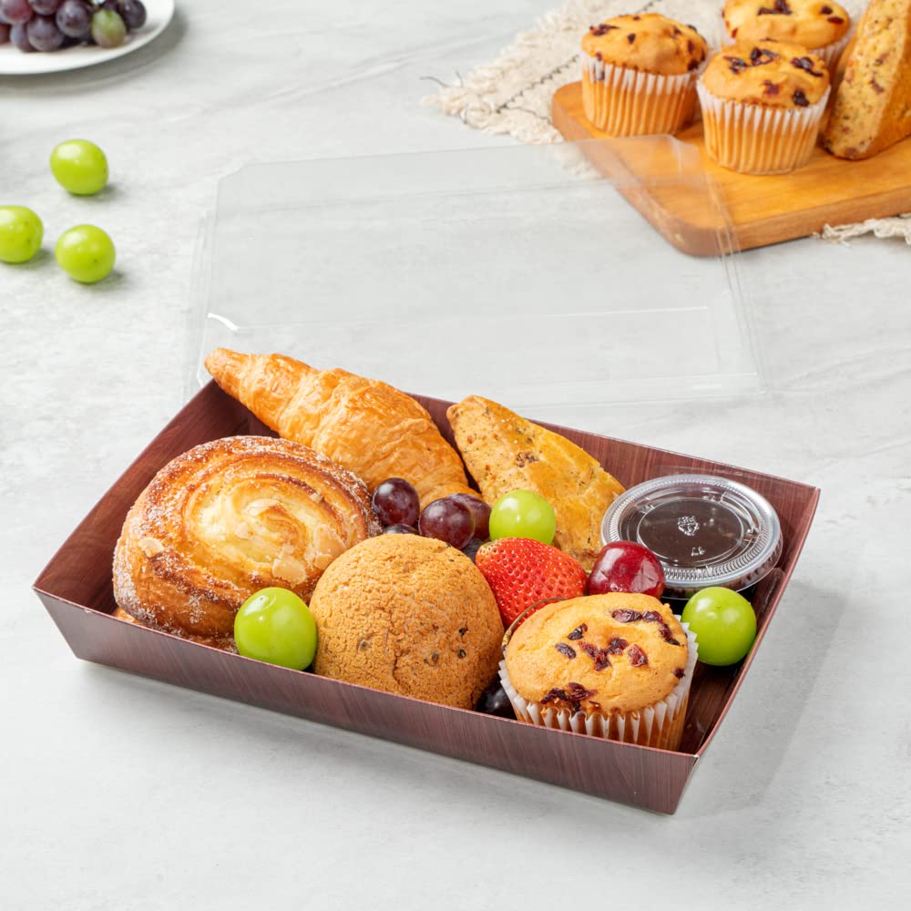 Restaurantware Matsuri Vision 9x6x1.5 Inch Large Disposable Sushi Trays - 100 Greaseproof Wood Grain Paper Sushi Containers for Entrees & Desserts (Lids Sold Separately) | Perfect for Japanese Restaurants, Catering, Takeout & Home Sushi Parties