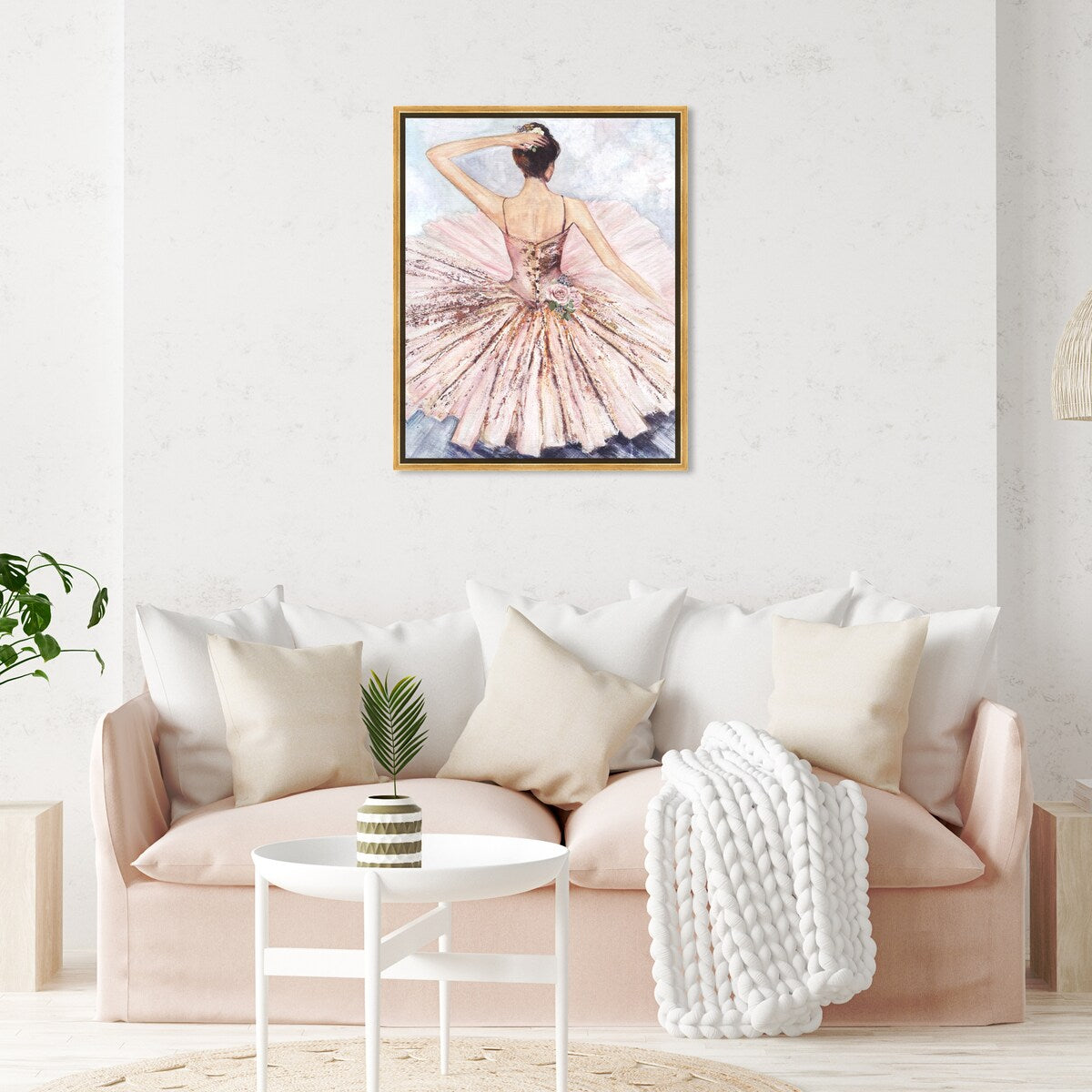 Ballet Dancer Tutu Pink Roses Framed Canvas Wall Art - Elegant Ballet Inspired Home Decor for Living Room, Bedroom & Nursery - Perfect Gift for Dance Lovers