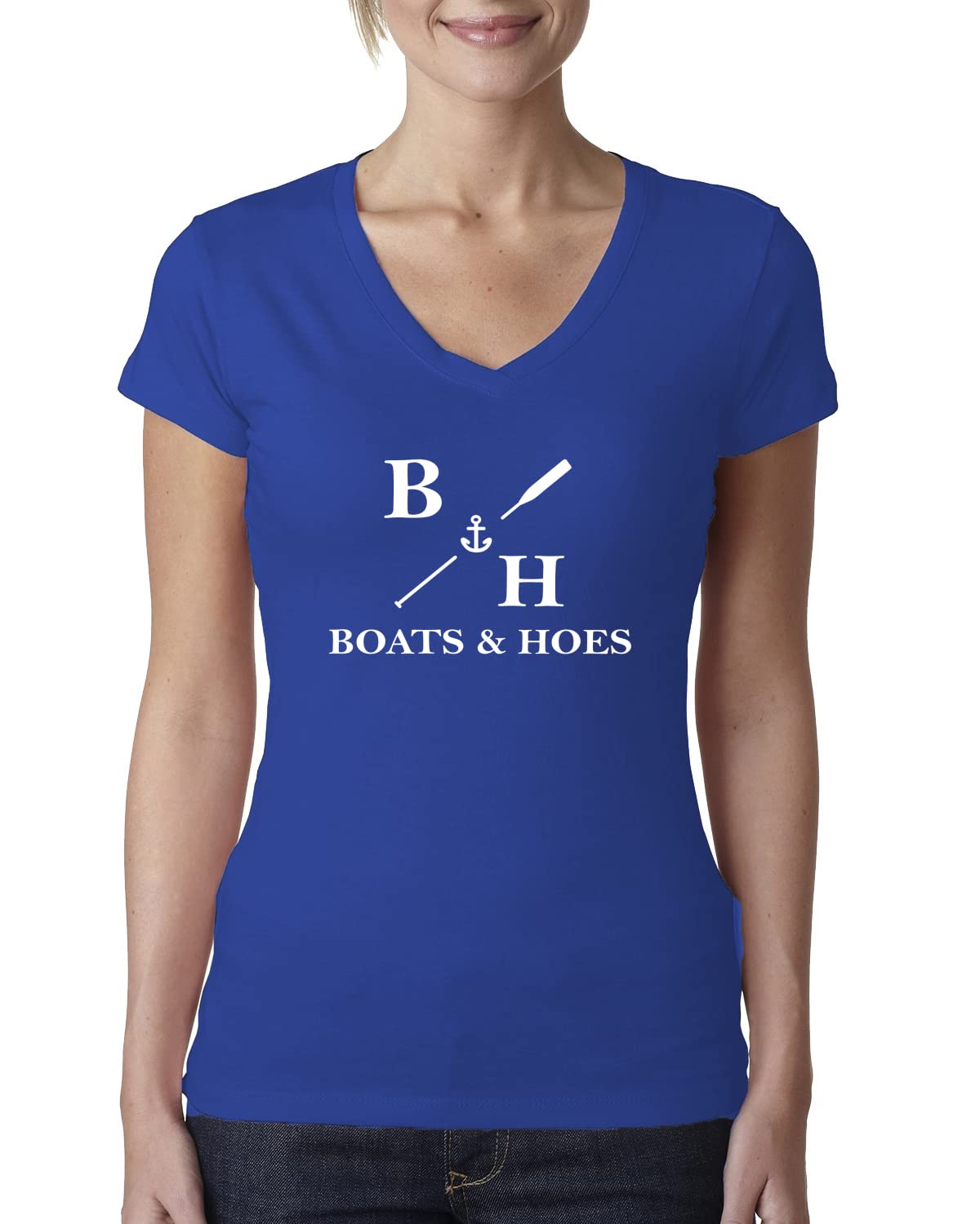 Wild Bobby Boats & Hoes Pop Culture Women's Junior Fit V-Neck T-Shirt | Trendy Graphic Tee for Casual Wear, Parties & Outings