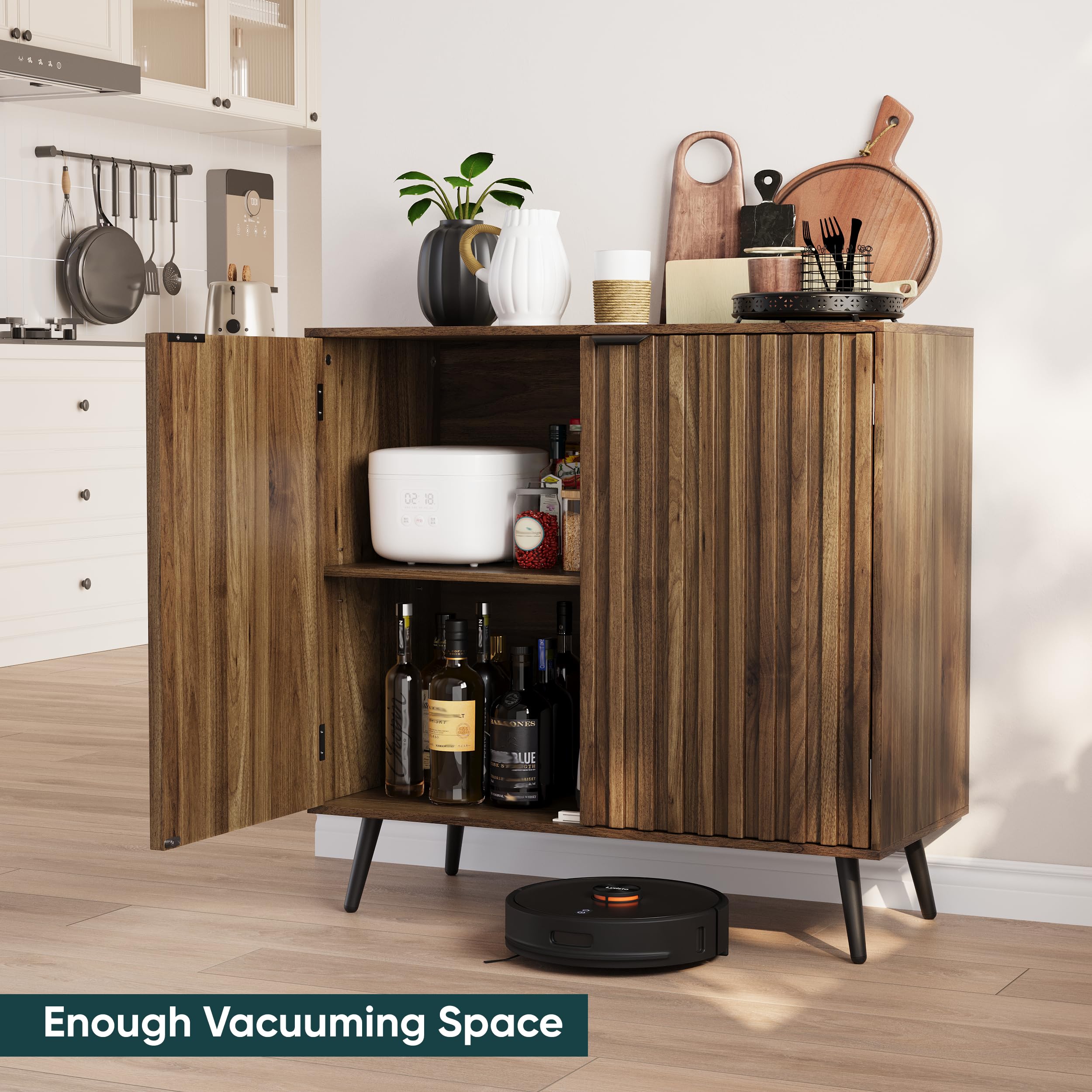 Semiocthome Walnut Buffet Cabinet with Storage - Fluted Door Sideboard with Metal Legs & Adjustable Shelf - Modern Accent Table for Living Room, Dining Room, Kitchen & Entryway - Perfect for Home Organization & Stylish Storage Solutions