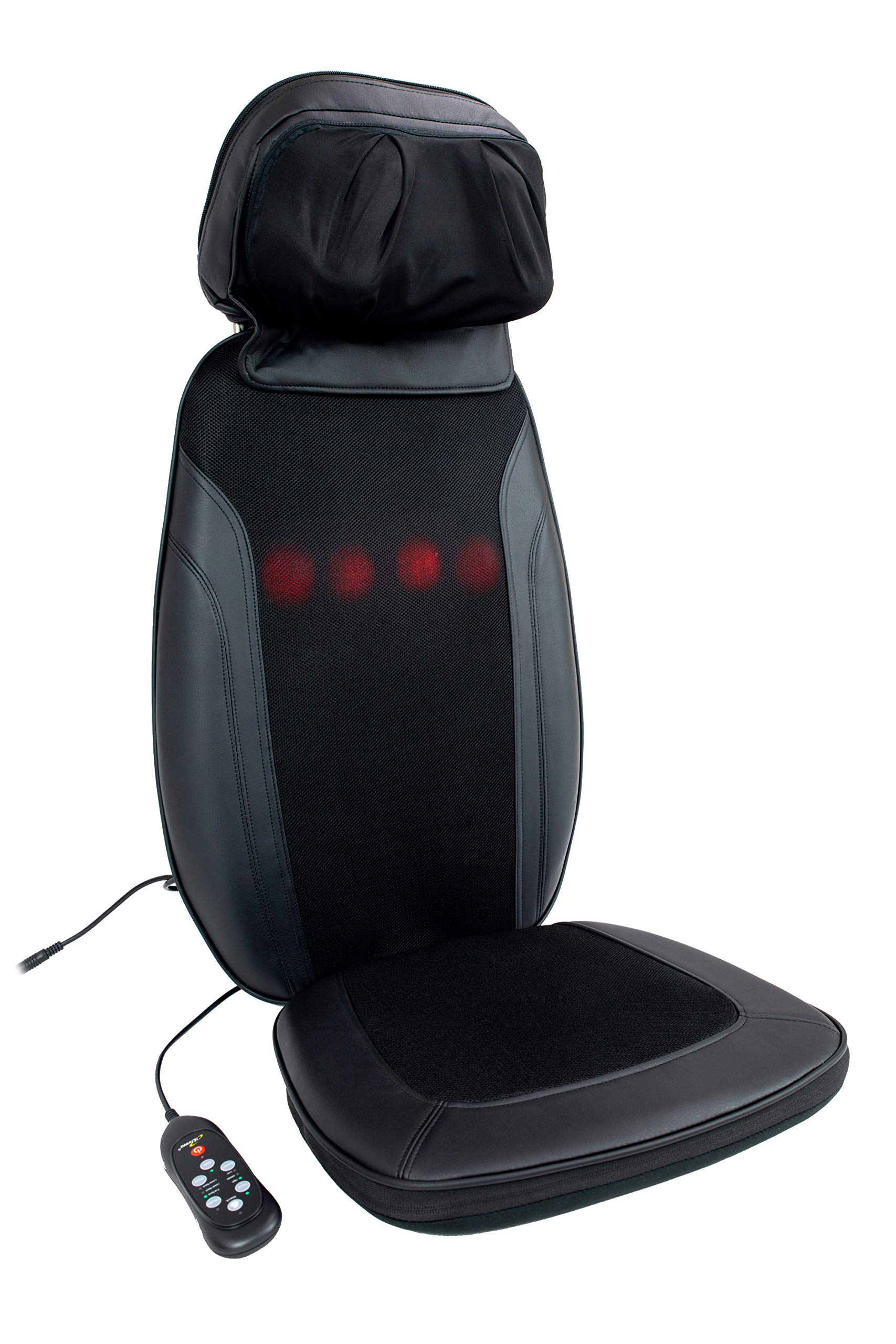 iLiving 3D Shiatsu Kneading Back Massage Cushion with Heat & Vibration - Black - Relieve Back Pain, Muscle Tension & Stress at Home, Office or Car