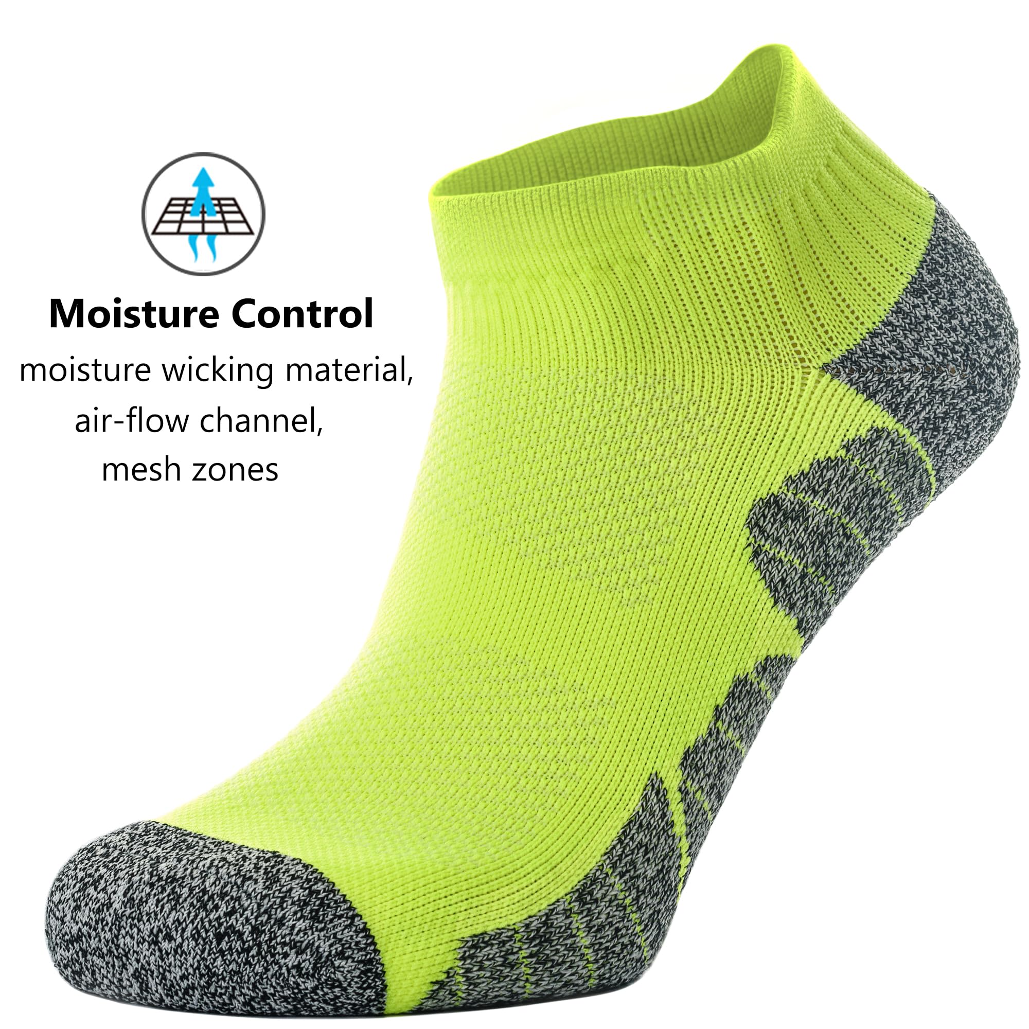 CWVLC Unisex Cushioned Compression Athletic Ankle Socks 6-Pack - Breathable Moisture-Wicking Workout Socks for Running, Gym & Sports Performance