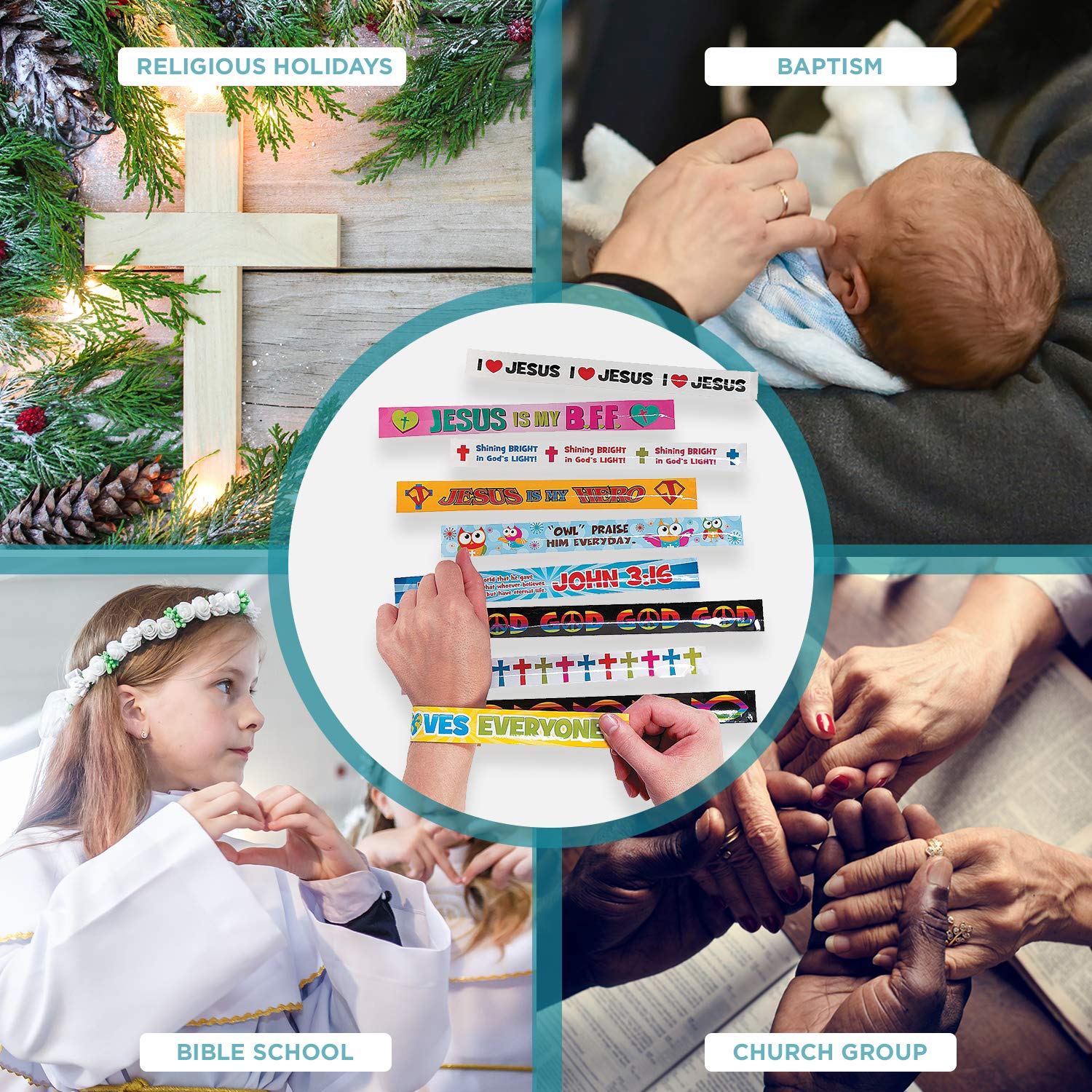 50-Piece Bulk Religious Slap Bracelets Assortment - Easter, Sunday School, Church Events & Party Favors - Fun Express for Kids & Youth Groups