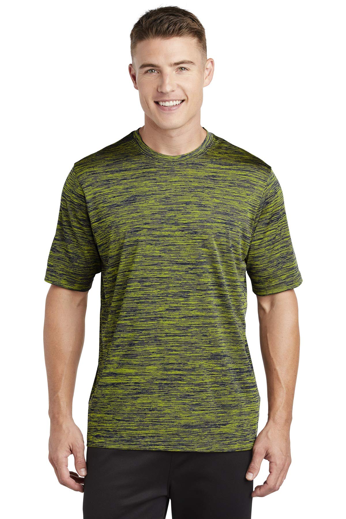SPORT-TEK PosiCharge Electric Heather Tee - Moisture Wicking Performance T-Shirt for Men (ST390, Size M, Lime Shock/True Navy) - Gym Workout & Outdoor Sports Activewear