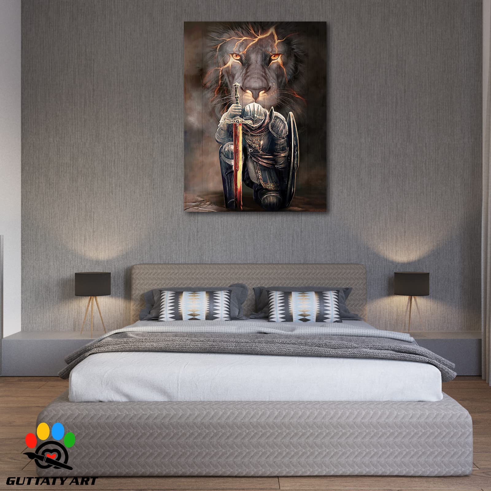 Lion King & Jesus Warrior Large Canvas Wall Art - 28x40 Inches Christian Lion Painting for Living Room, Bedroom & Man Cave Decor - Inspirational Animal Canvas Poster for Home & Office Wall Decor