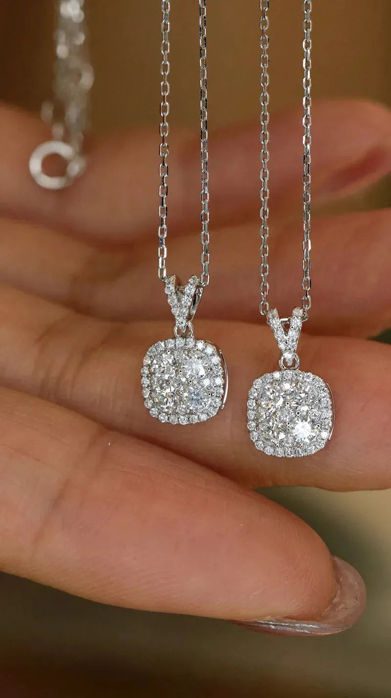 18K White Gold Diamond Pendant Necklace for Women - Luxury Square Design with Real Natural Diamonds - Perfect for Weddings, Anniversaries & Special Occasions