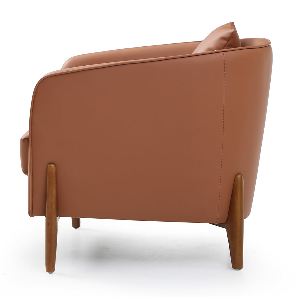 JUNO Lounge Chair - Modern Tan Leather & Walnut Wood Accent Chair for Living Room, Bedroom, or Office - Comfortable Mid-Century Style Reading & Relaxation Chair