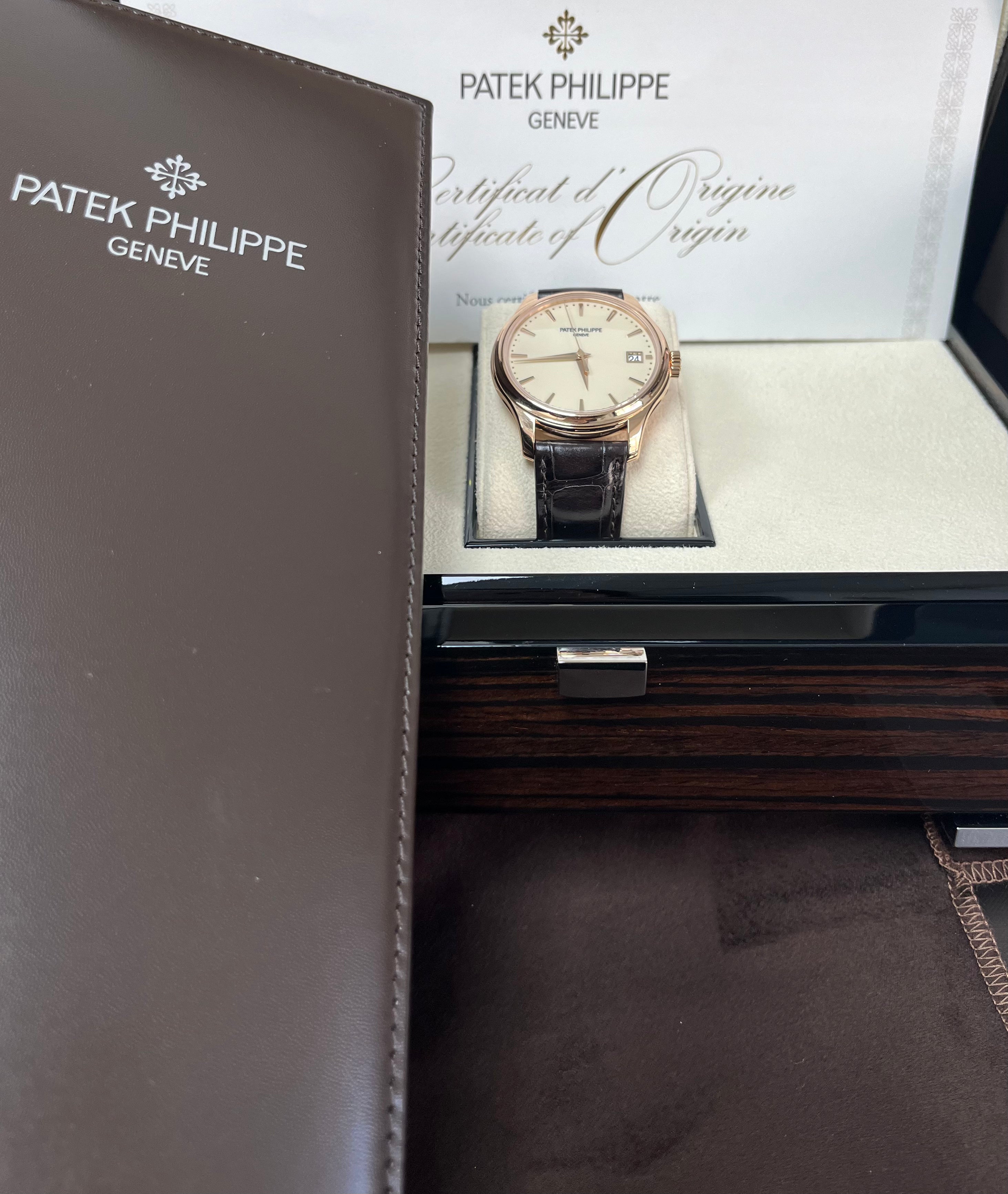 Patek Philippe Calatrava 5227R-001 Men's Watch - Ivory Lacquered Dial, Rose Gold Case, Brown Alligator Strap - Luxury Dress Watch for Business & Formal Occasions