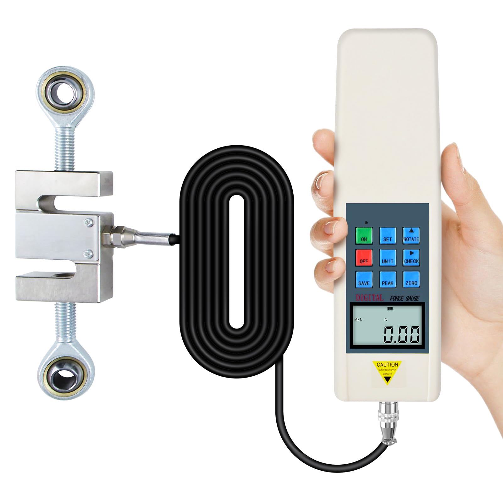 Digital Force Gauge 2000N/450LB/200KG with External Sensor & USB Output - Push Pull Tester for Industrial QC, Electronics Testing, Automotive Parts, Textile Tension Measurement - Perfect for Labs, Factories, and Engineering Applications