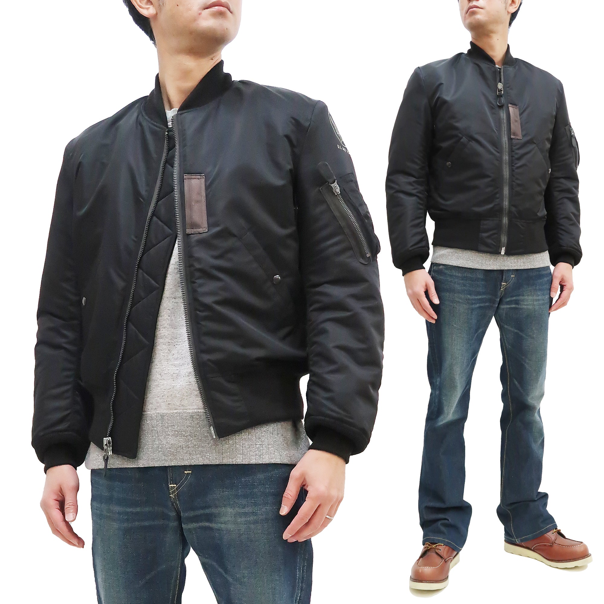Buzz Rickson MA-1 William Gibson Black Flight Jacket - Men's Slim Fit Bomber Jacket BR14964 | Military Style Outerwear for Casual Wear & Urban Fashion