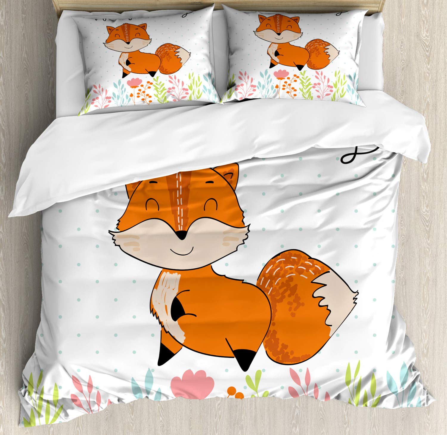 Ambesonne Fox Duvet Cover Set 3-Piece - Happy Animal Print with 
