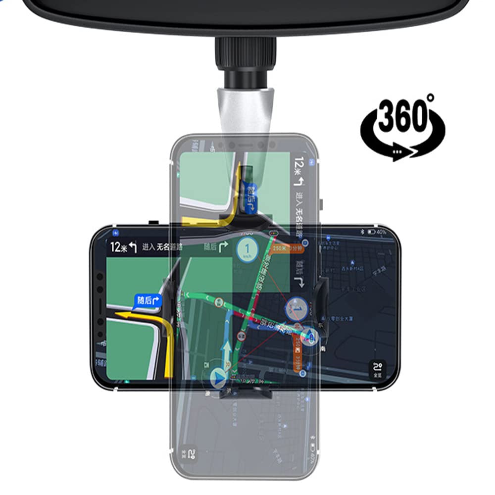 360° Rotatable & Retractable Universal Car Phone Mount - Rearview Mirror Phone Holder for iPhone & Android - Perfect for GPS Navigation, Hands-Free Calls & Ride-Sharing Drivers
