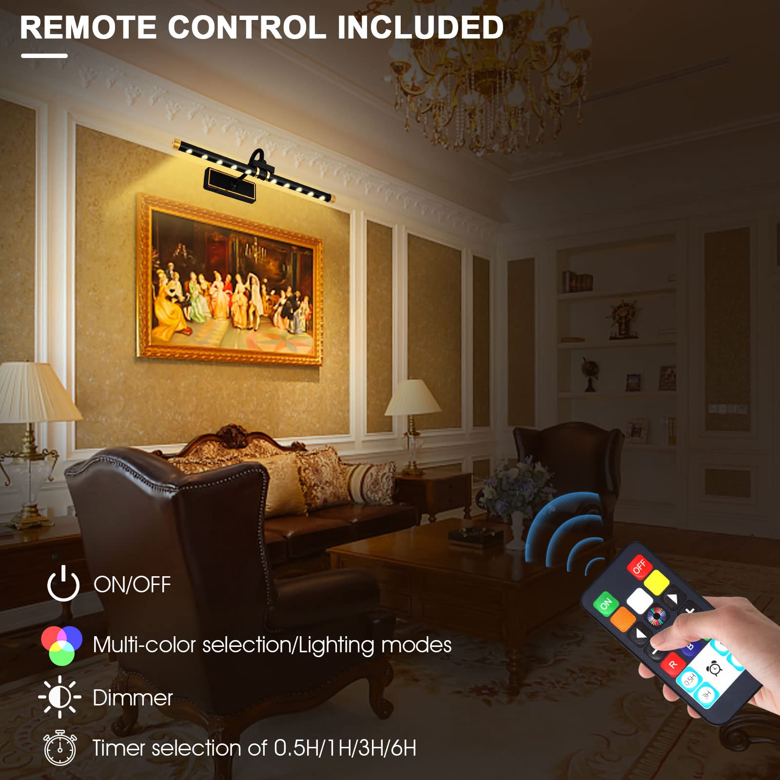 Battery Operated Picture Light - 16In Wireless Remote Control Art Light with Timer, Dimmable & Color Modes for Wall Paintings, Dartboard, Picture Frames | Perfect for Home Gallery, Museum Display & Artwork Illumination