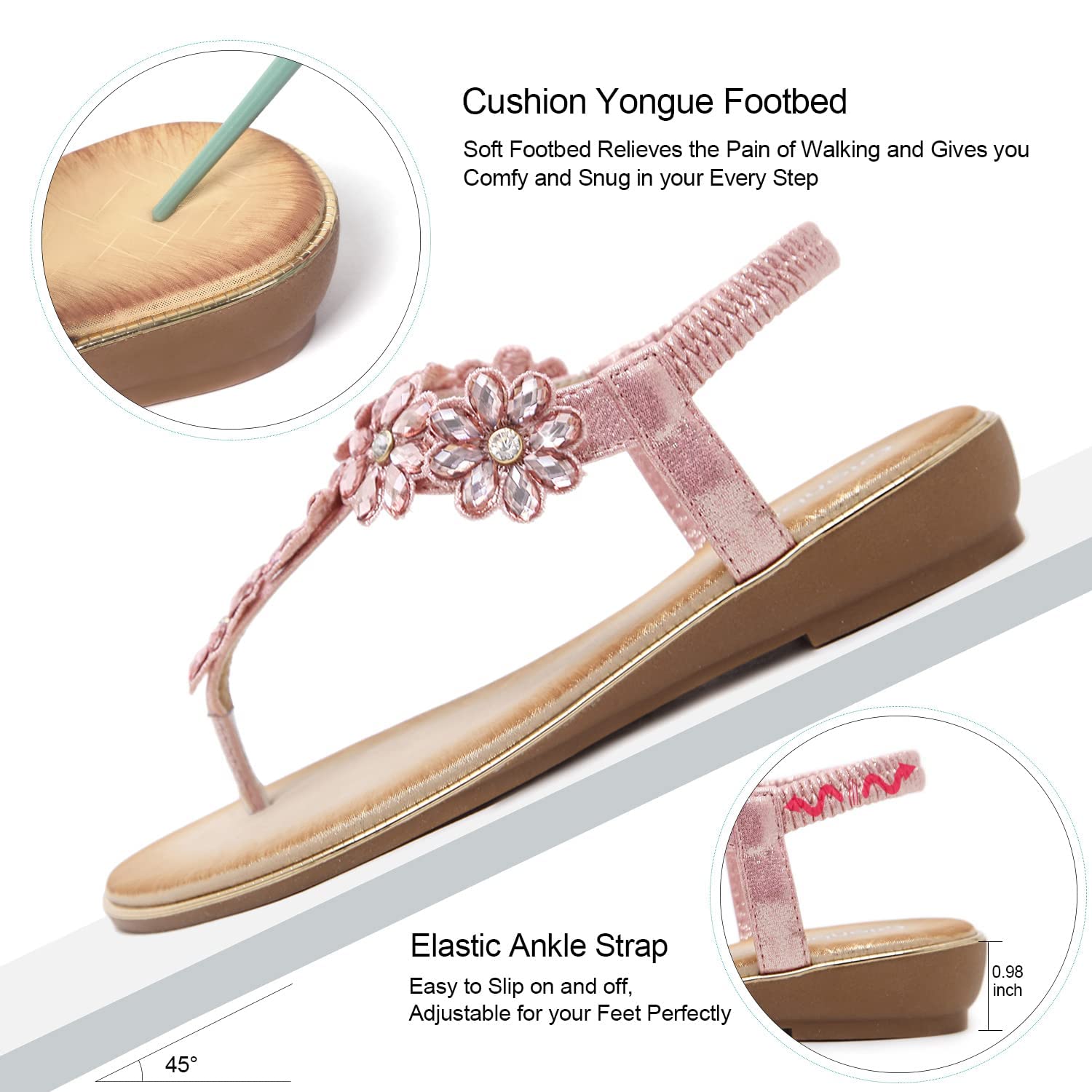 iCKER Women's Rhinestone Flat Sandals - Comfortable Dressy & Casual Flip Flops for Summer | Perfect for Beach, Party, and Everyday Wear