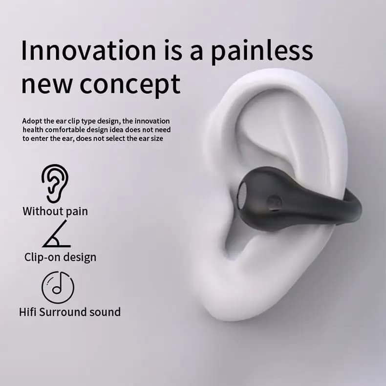 Air52 Open Ear Wireless Bluetooth 5.3 Earbuds - 16H Playtime, IPX5 Waterproof, LED Display Sport Headphones for Running, Cycling & Gym Workouts (Black Clip-On Earphones with Charging Case)