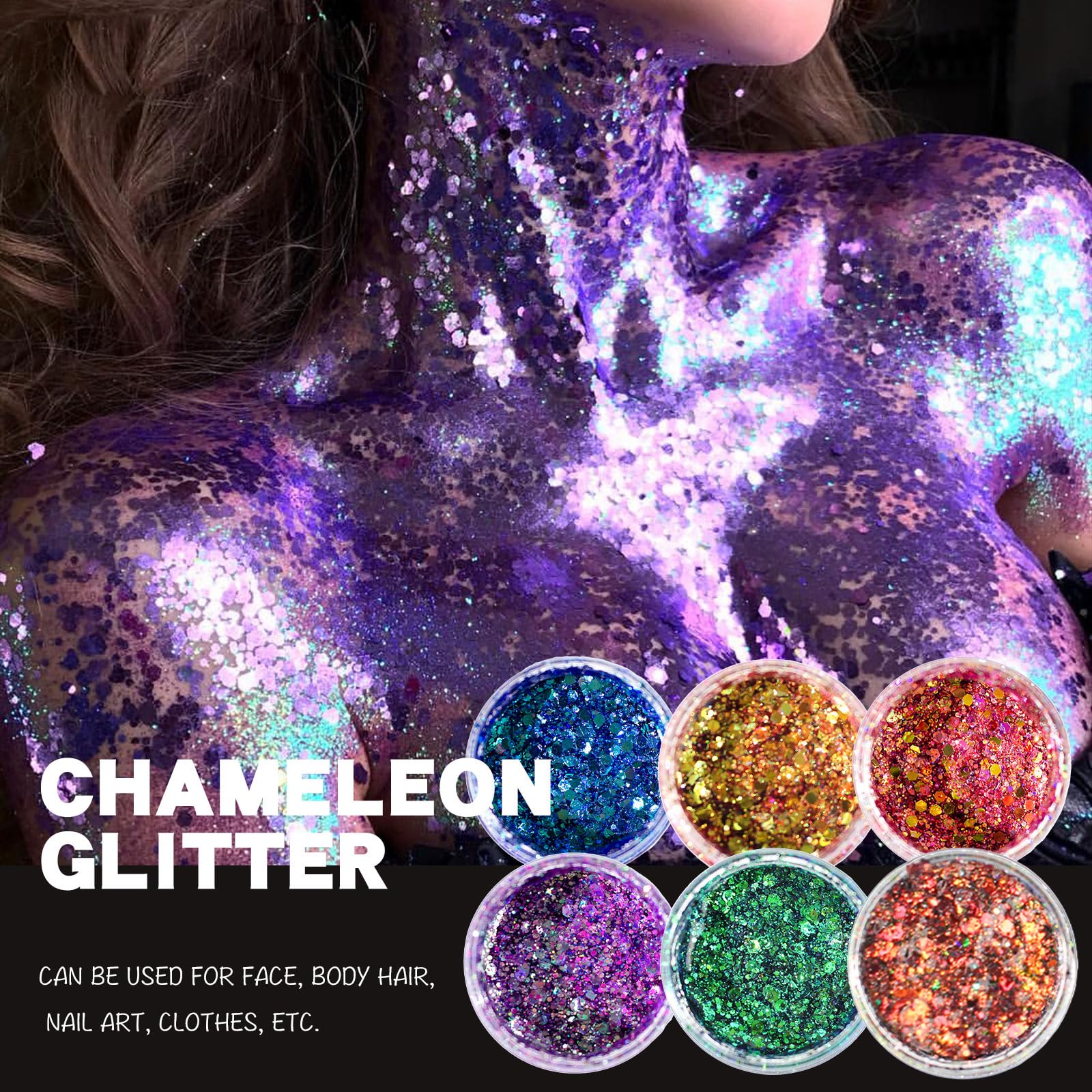 **Purple Chunky Glitter Gel for Face, Hair & Nails – Holographic Sparkling Body Makeup for Parties, Concerts & Festivals | Mermaid Rave Accessories for Music Events & Cosplay**