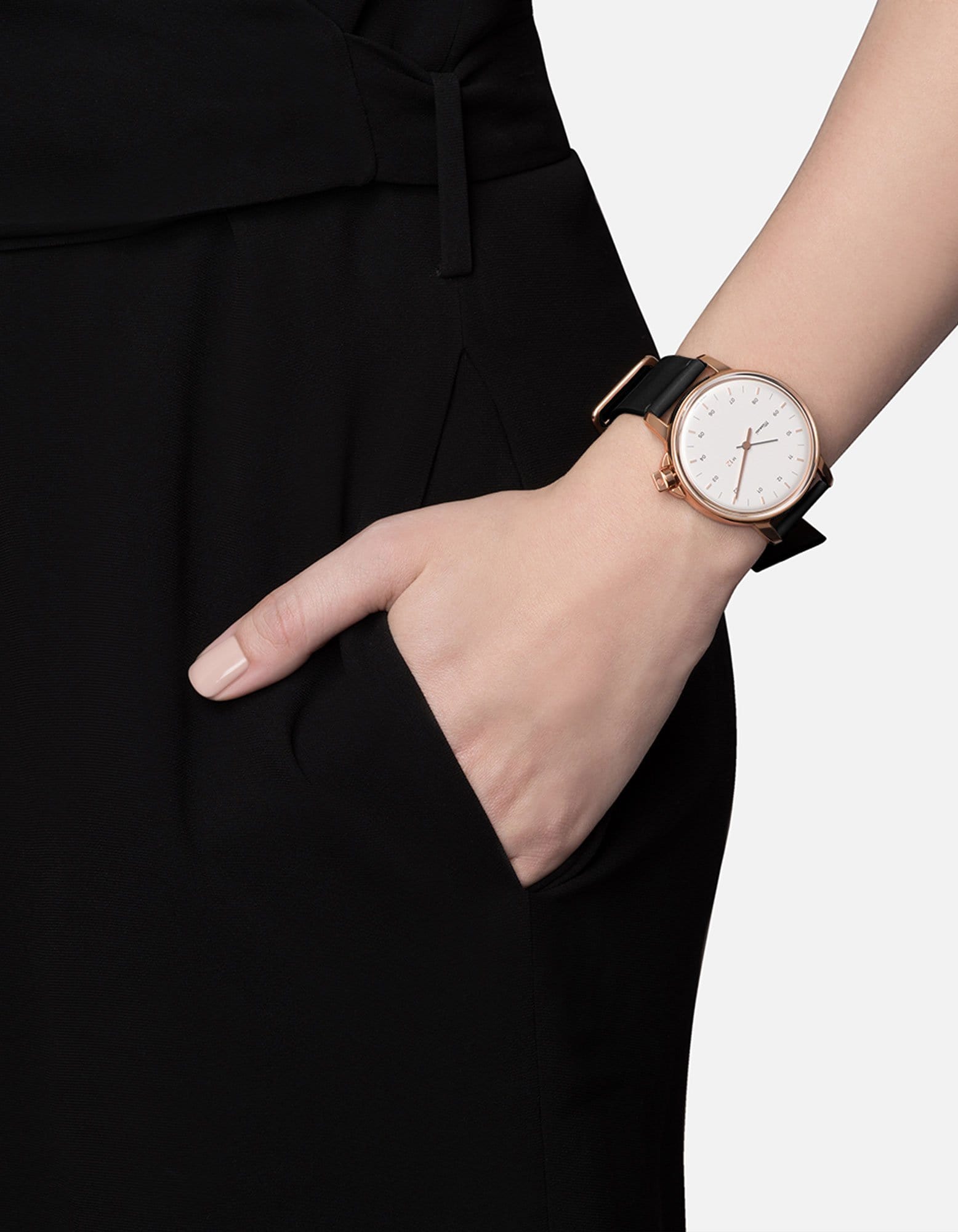 M12 Swiss Rose Watch - Luxury White & Black Leather Strap for Women - Perfect for Business, Formal Events & Everyday Elegance