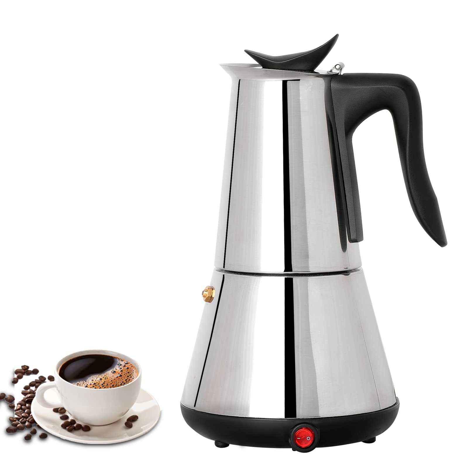 MXBAOHENG 6 Cup Stainless Steel Electric Moka Pot - 220V Espresso Coffee Maker for Home & Office Use | Perfect for Italian Style Coffee, Camping, Gifts & Small Kitchens