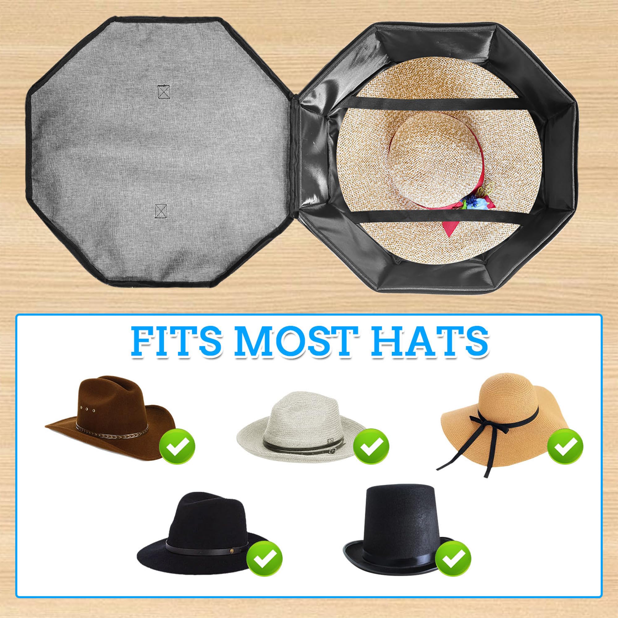 Stylish Women's Hat Storage Box - Travel Hat Organizer with Handles for Cowboy Hats & Wide Brims | Closet Hat Holder & Stuffed Animal Toy Organizer | Perfect for Travel, Home Storage & Fashion Accessories Organization