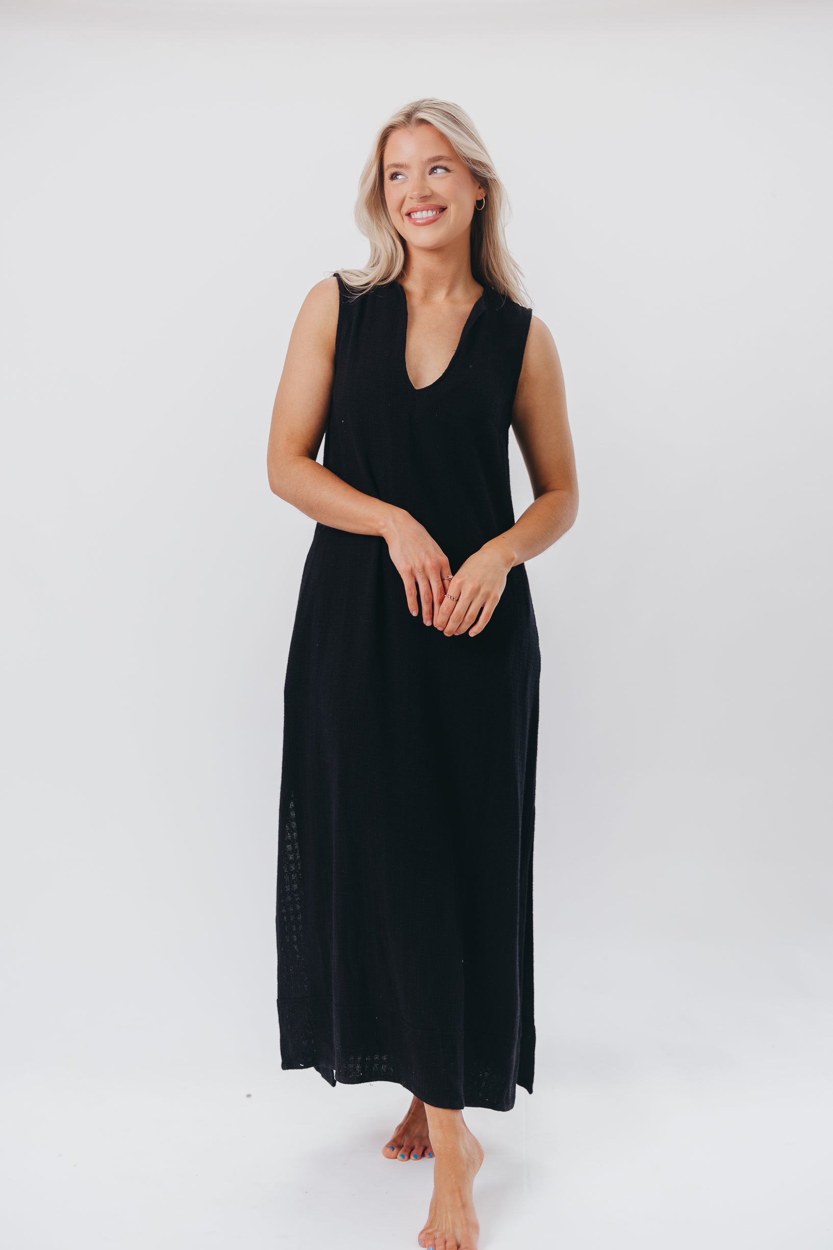 How Sweet It Is Sleeveless Linen Blend Maxi Dress in Black - Bump Friendly Maternity Wear for Summer Beach Vacations & Outdoor Events