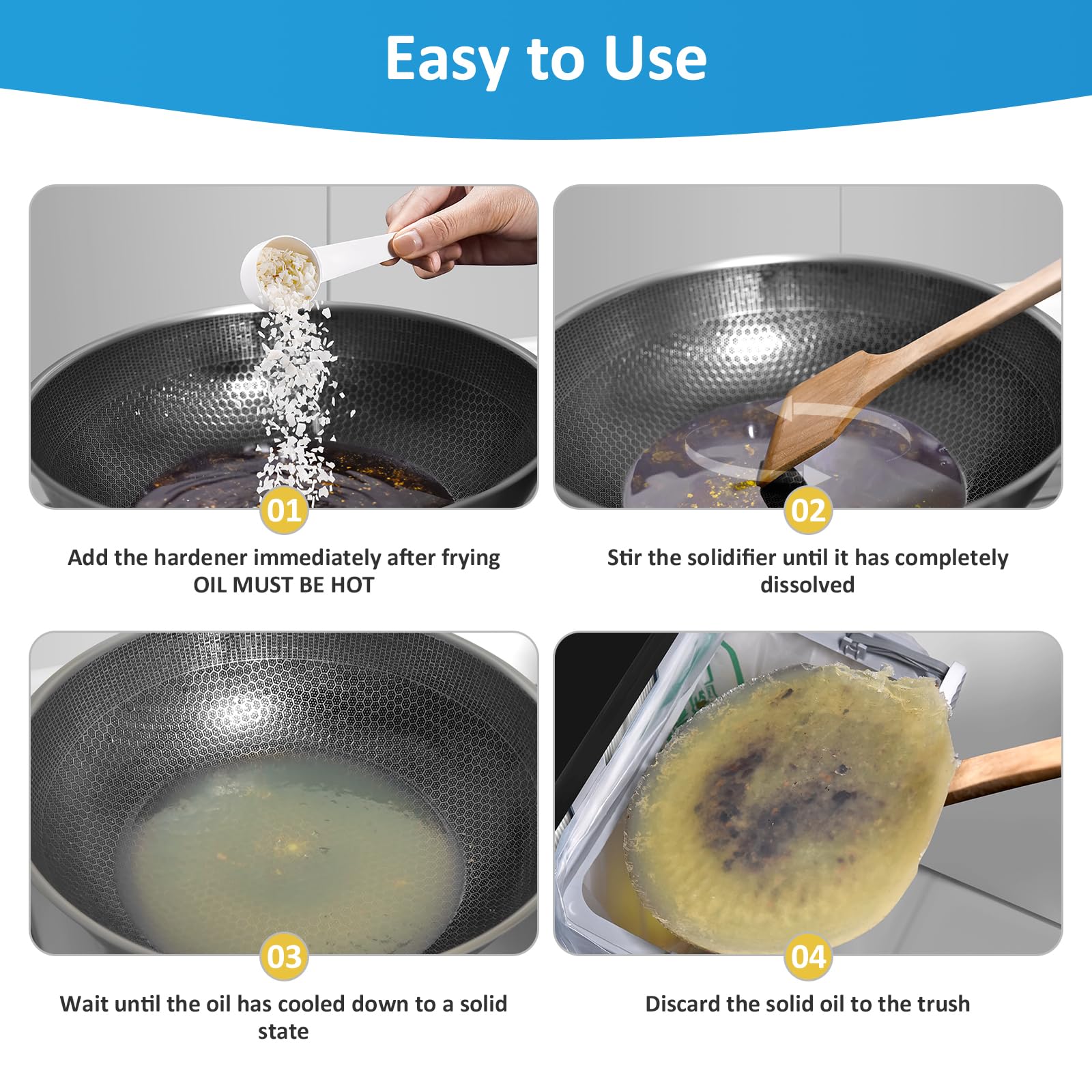 LANBEIDE Plant-Based Cooking Oil Solidifier Powder - Solidifies Up to 36 Cups (13 Oz) | 100% Natural Oil Hardener for Easy Kitchen Waste Disposal | Perfect for Deep Fryers, Pans & Grease Traps