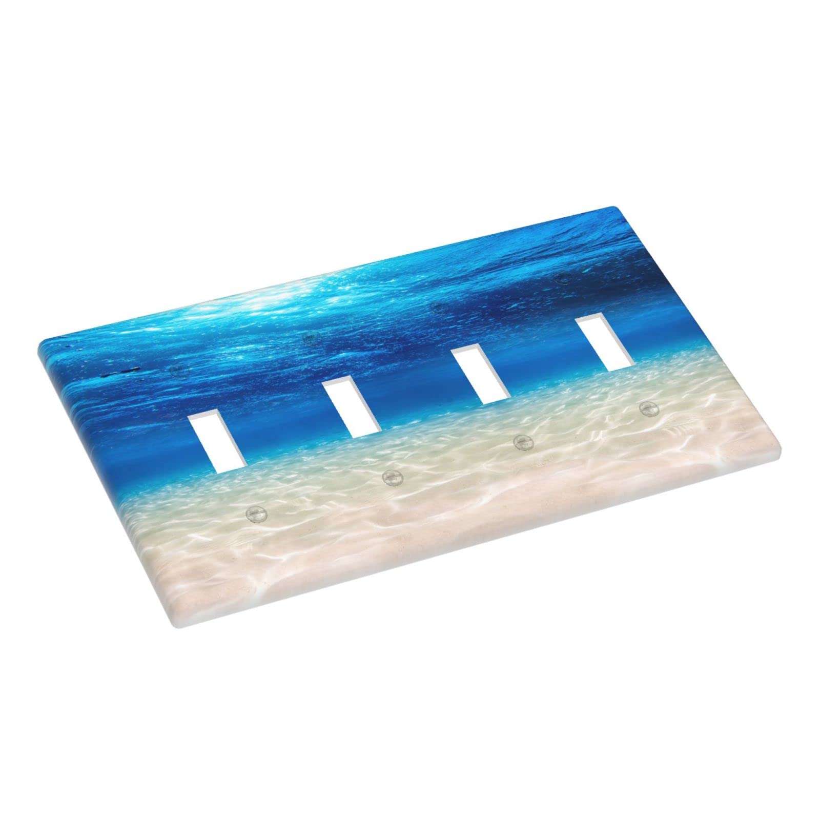 Blue Ocean Sea Themed 4-Gang Toggle Light Switch Cover - Decorative Wall Plate (4.5 x 8 Inches) for Bedroom, Bathroom & Living Room