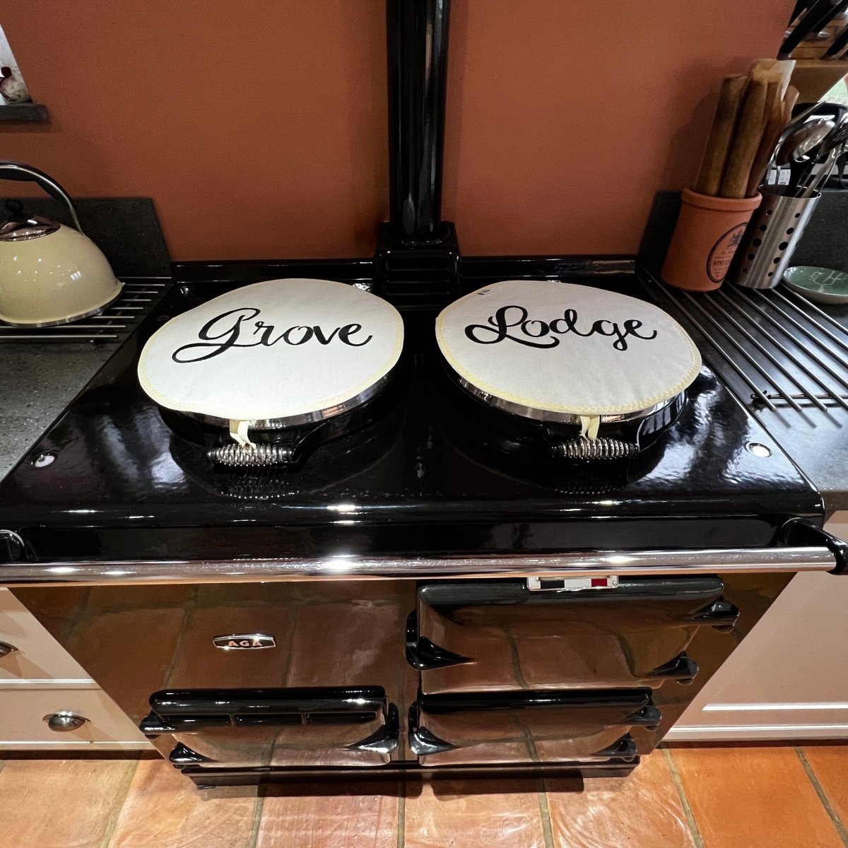 Personalized Embroidered Aga Chef Pads - Custom Cream Pair for Kitchen Safety & Heat Protection - Perfect for Cooking, Baking & Grilling