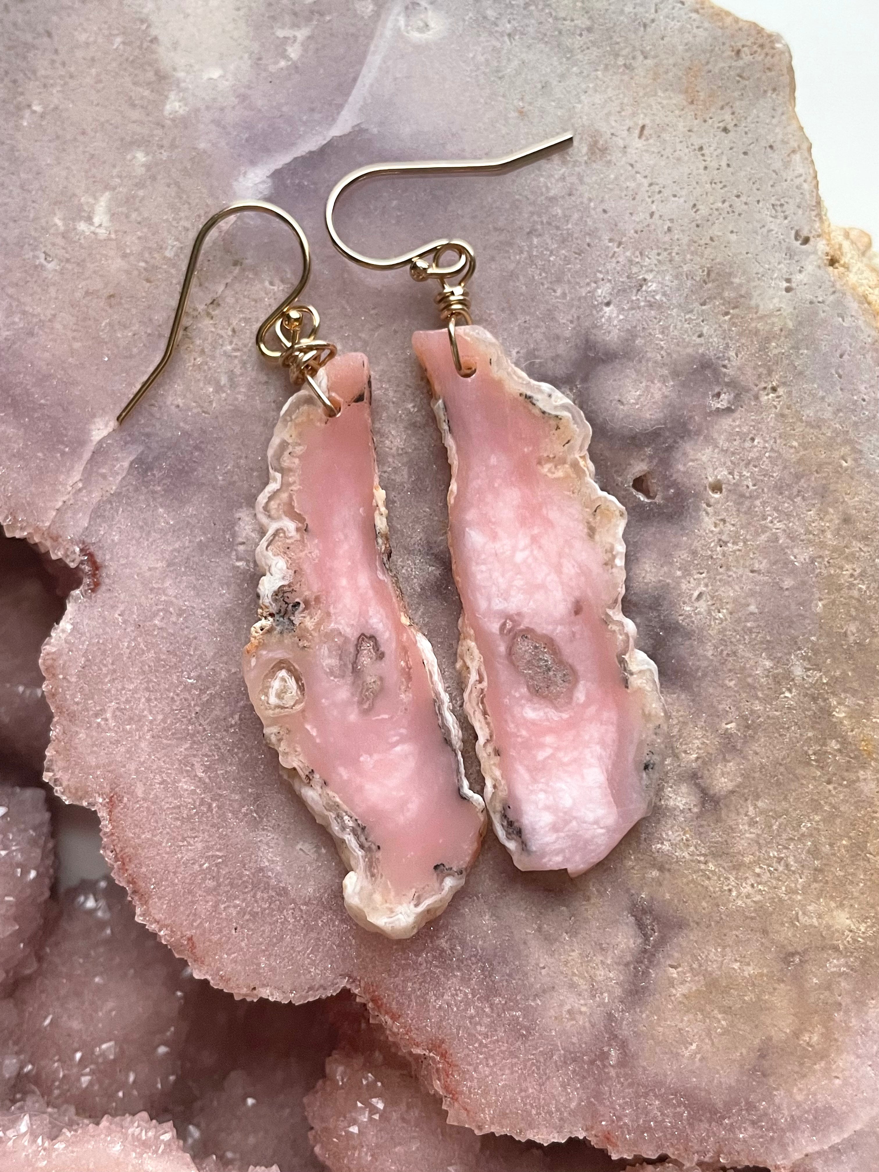 Pink Opal Gold Filled Statement Crystal Gemstone Earrings for Women | Elegant Dangle Drop Earrings for Party, Wedding & Special Occasions