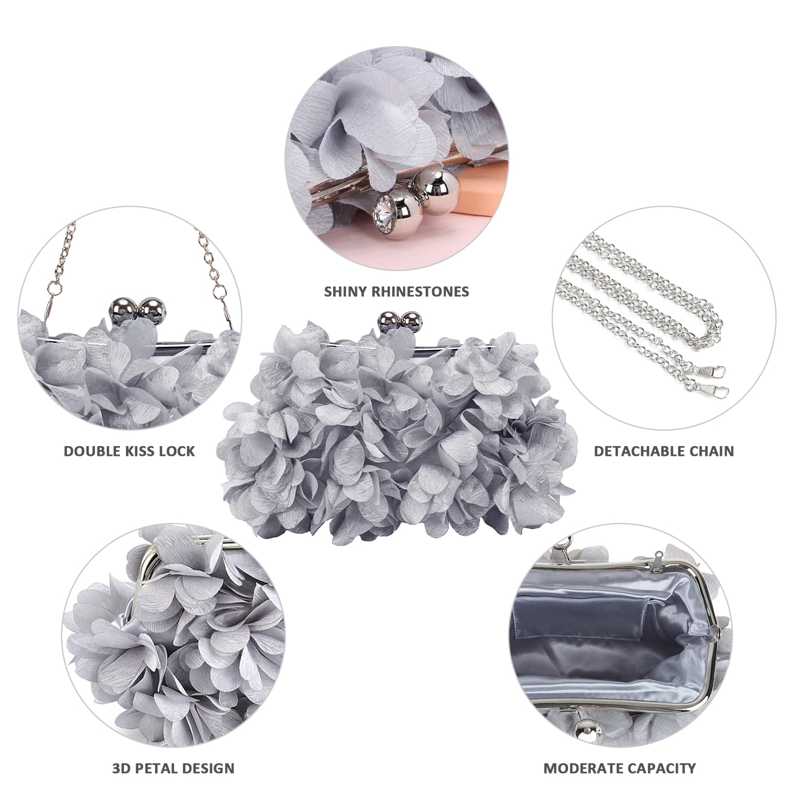 LAKSMI Women's Floral Applique Clutch Evening Bag - Detachable Chain Shoulder Purse for Weddings, Parties & Formal Events | Elegant Handbag for Women