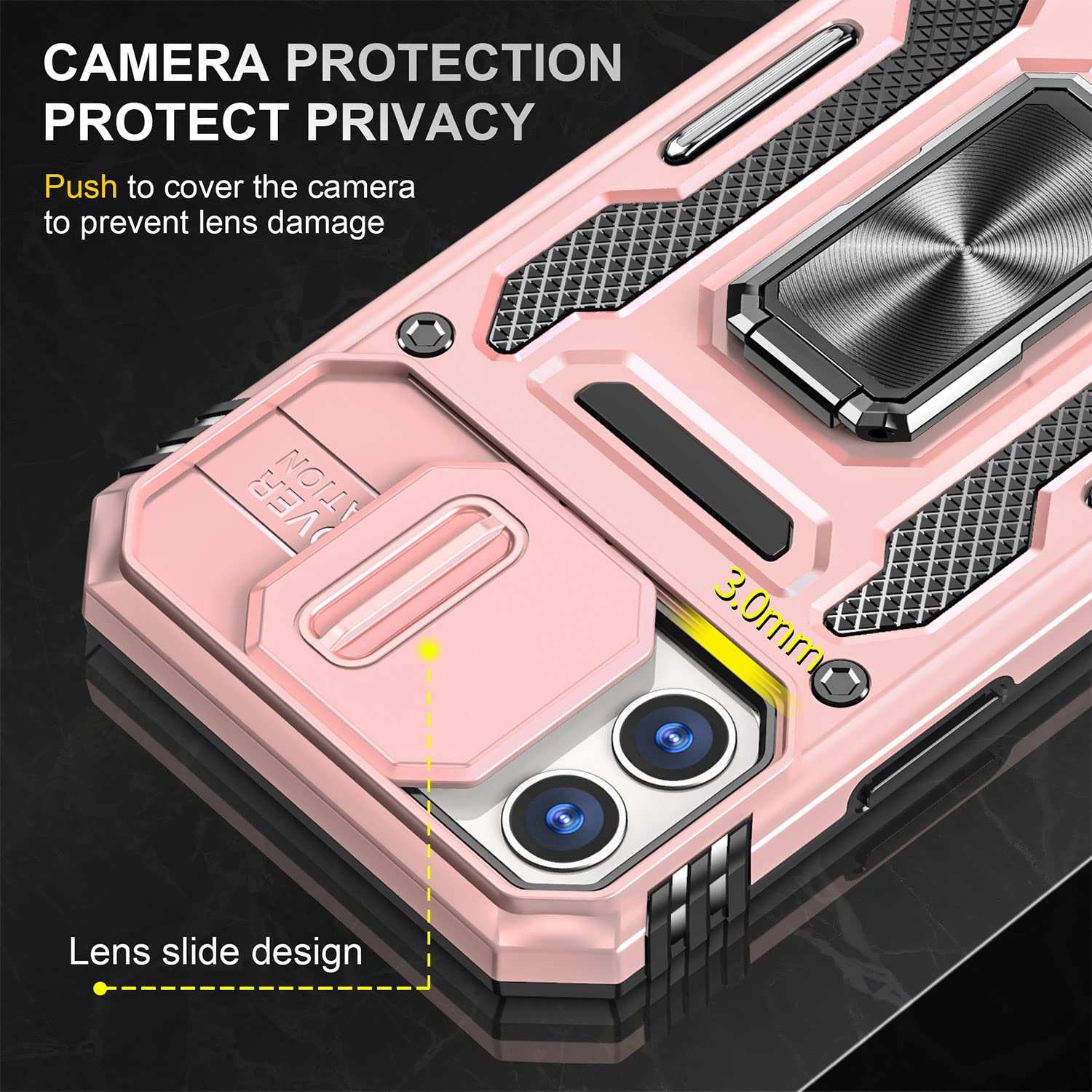 Premium Magnetic Phone Case for iPhone 12/12 Pro - Rose Gold with Camera Cover, Ring Holder Kickstand & Car Mount | Slim Protective Cover for Work, Travel & Everyday Use