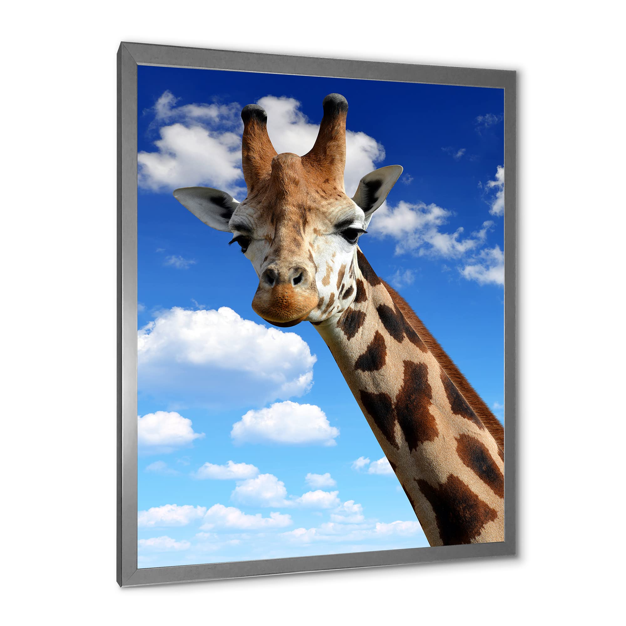 Giraffe Portrait Framed Wall Art - Blue Sky Farmhouse Decor for Living Room, Bedroom & Office