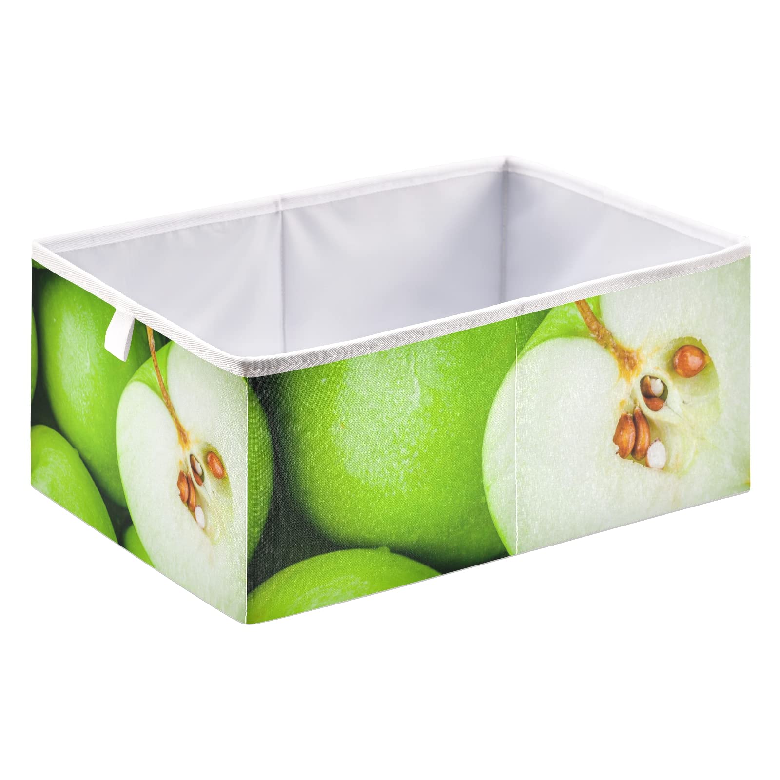 Organic Green Juicy Apples Print Foldable Storage Basket - Collapsible Fabric Bin for Toys, Clothes & Nursery Organization | Perfect for Kids' Room, Playroom & Closet Storage