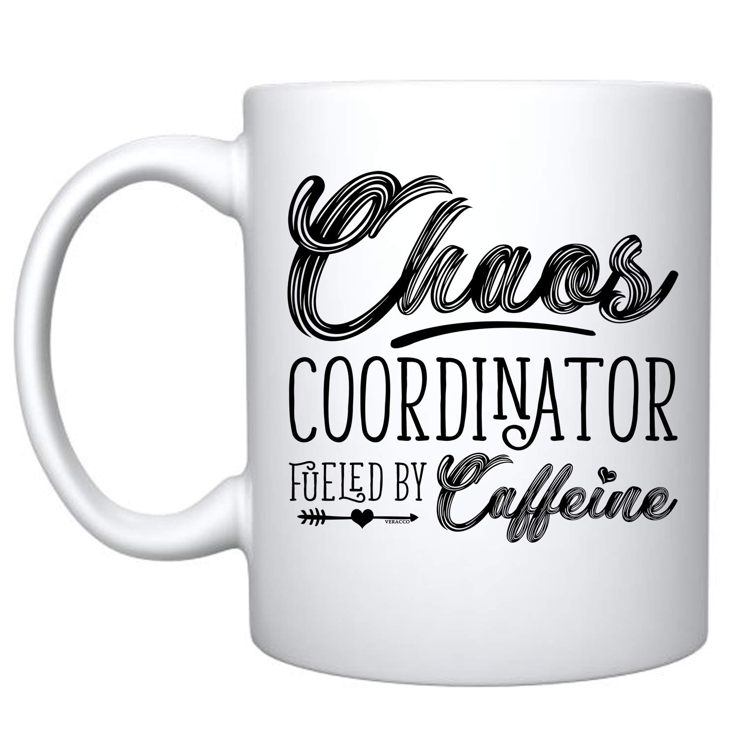 Veracco Chaos Coordinator Caffeine Fueled White Ceramic Coffee Mug - Funny Tea Cup Gift for Coffee Lovers, Bachelor Party Favors (11oz, Dishwasher Safe) - Perfect for Office Humor, Coffee Breaks & Gift Giving