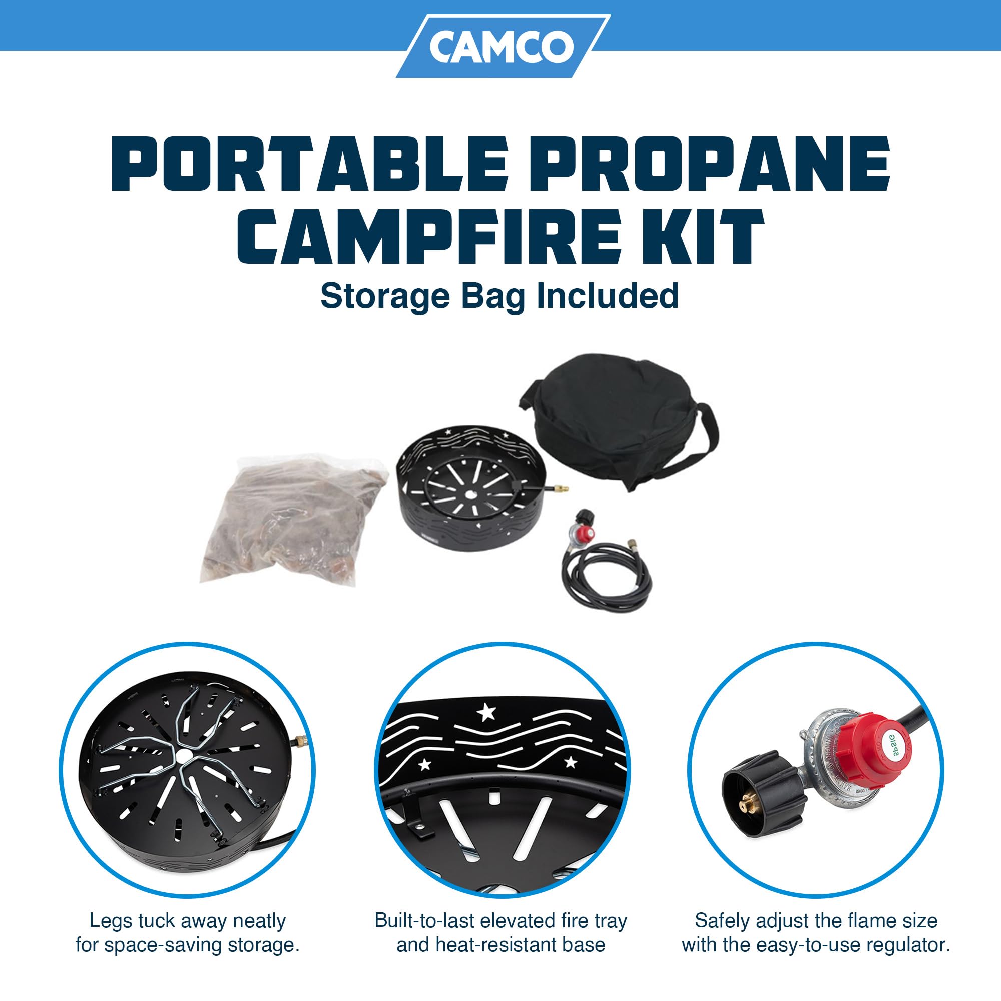 Portable Outdoor Propane Heater - Compact Campfire Pit with Lava Rocks for Camping, Tailgating, Patio & Backyard Use | Black | Camco 58041 | Perfect for Outdoor Gatherings, BBQ Parties & Cold Nights