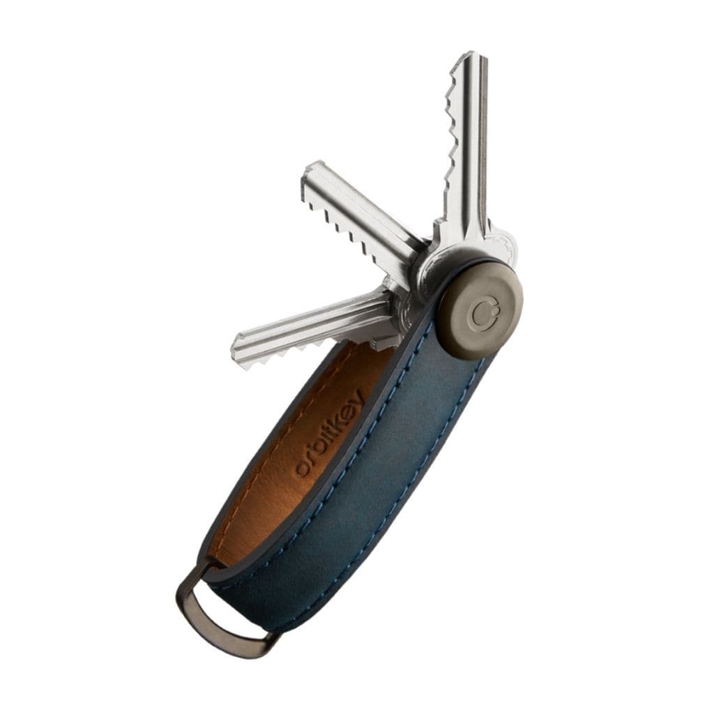 Orbitkey Leather Key Organizer - Genuine Crazy Horse Leather in Marine Blue with Blue Stitching | Compact Key Holder for Home, Office & Travel Accessories