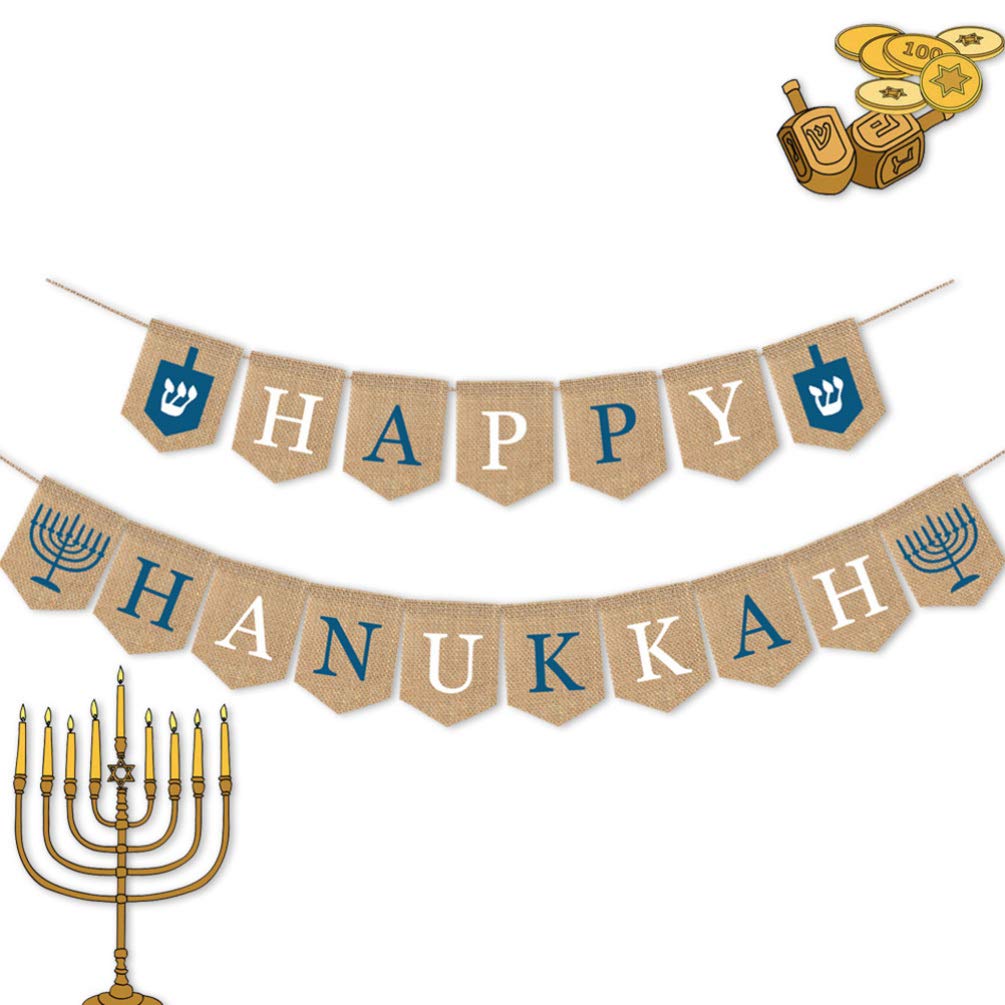 Happy Hanukkah Banner - Hanukkah Decorations Set with Ornament Flag, Tree Pendant & Burlap Bunting for Outdoor & Indoor Holiday Decor - Perfect for Home, Party & Festival Celebrations