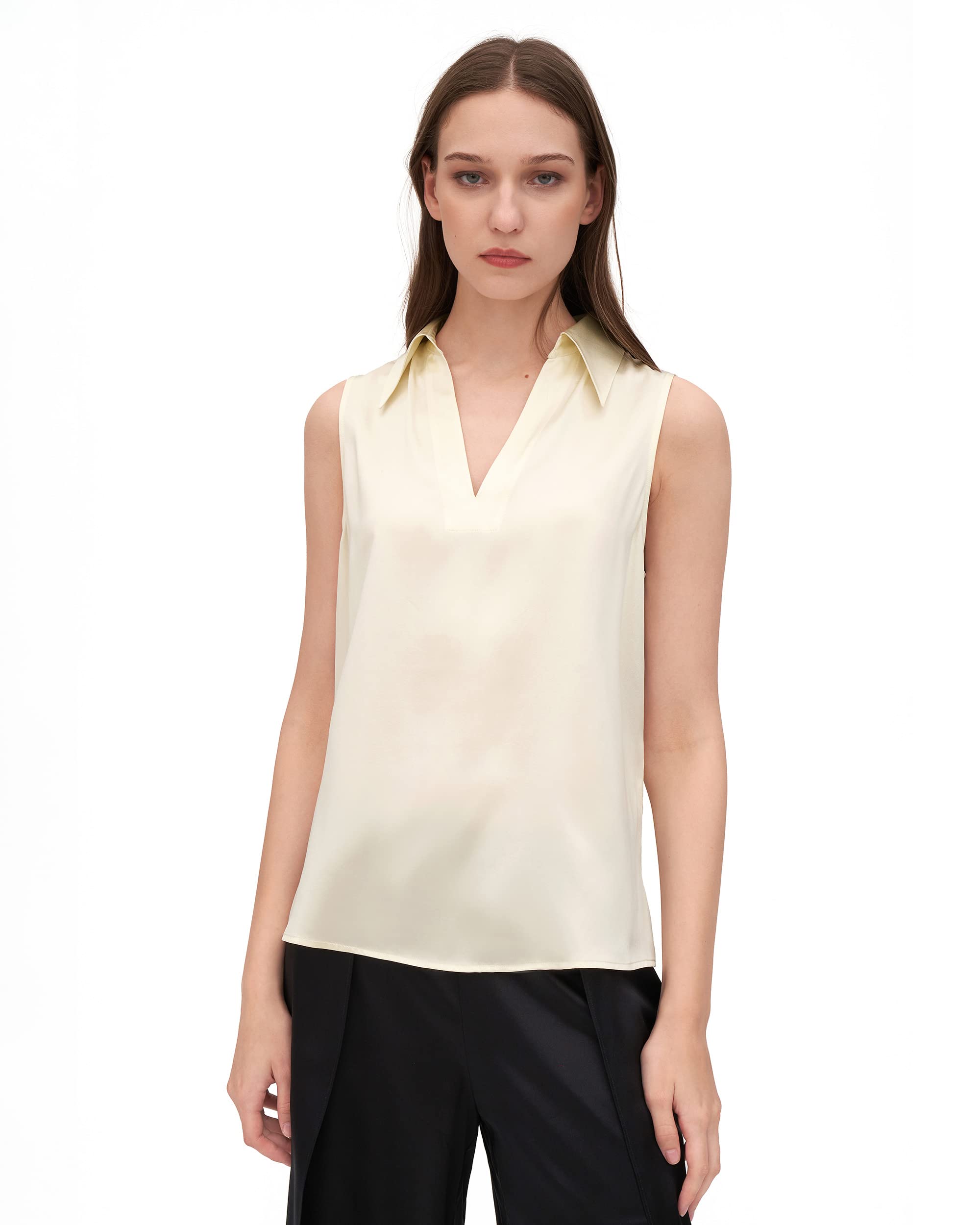 LilySilk 100% Pure Mulberry Silk Blouse for Women - Sleeveless V-Neck Silk Shirt | Elegant Summer Tops for Office, Date Night & Special Occasions