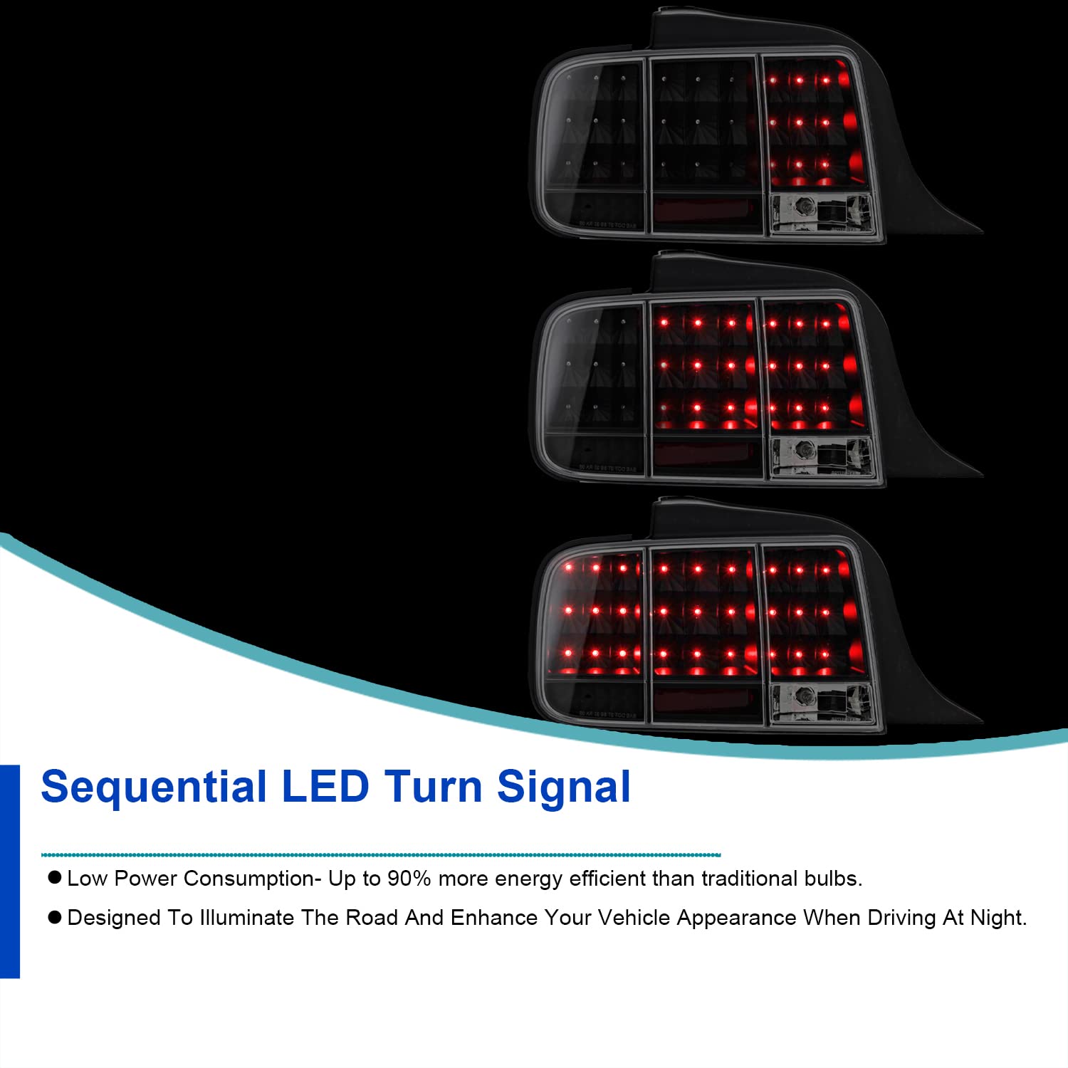 Spec-D Tuning Black Housing Clear Lens Sequential LED Tail Lights for 2005-2009 Ford Mustang - Left & Right Pair Assembly - Enhanced Visibility & Style for Night Driving & Car Shows