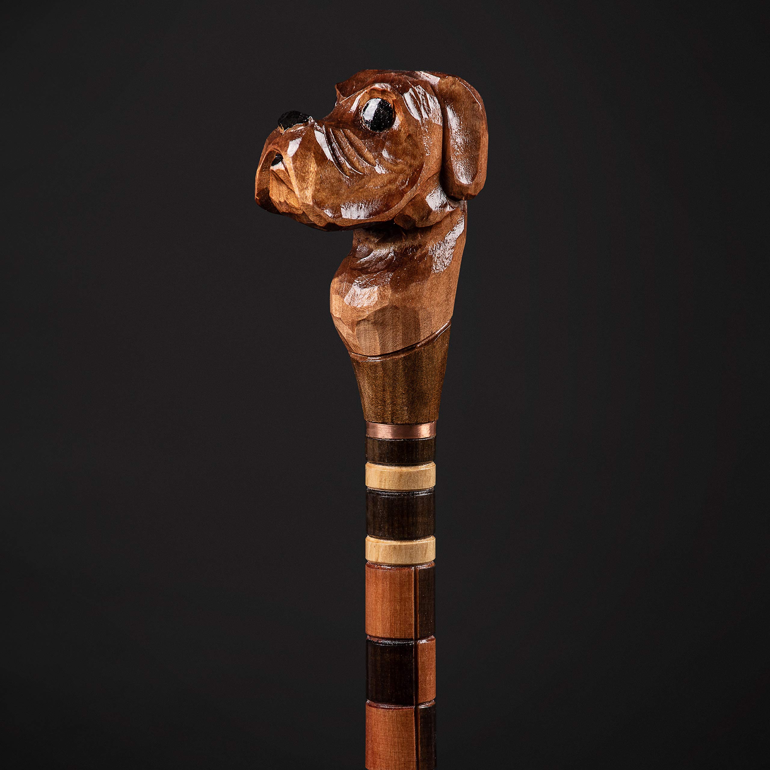 Handmade Wooden Dog Carved Walking Cane - Premium Handcrafted Hiking Stick for Men & Women - Perfect Gift for Outdoors, Hiking, and Elderly Support