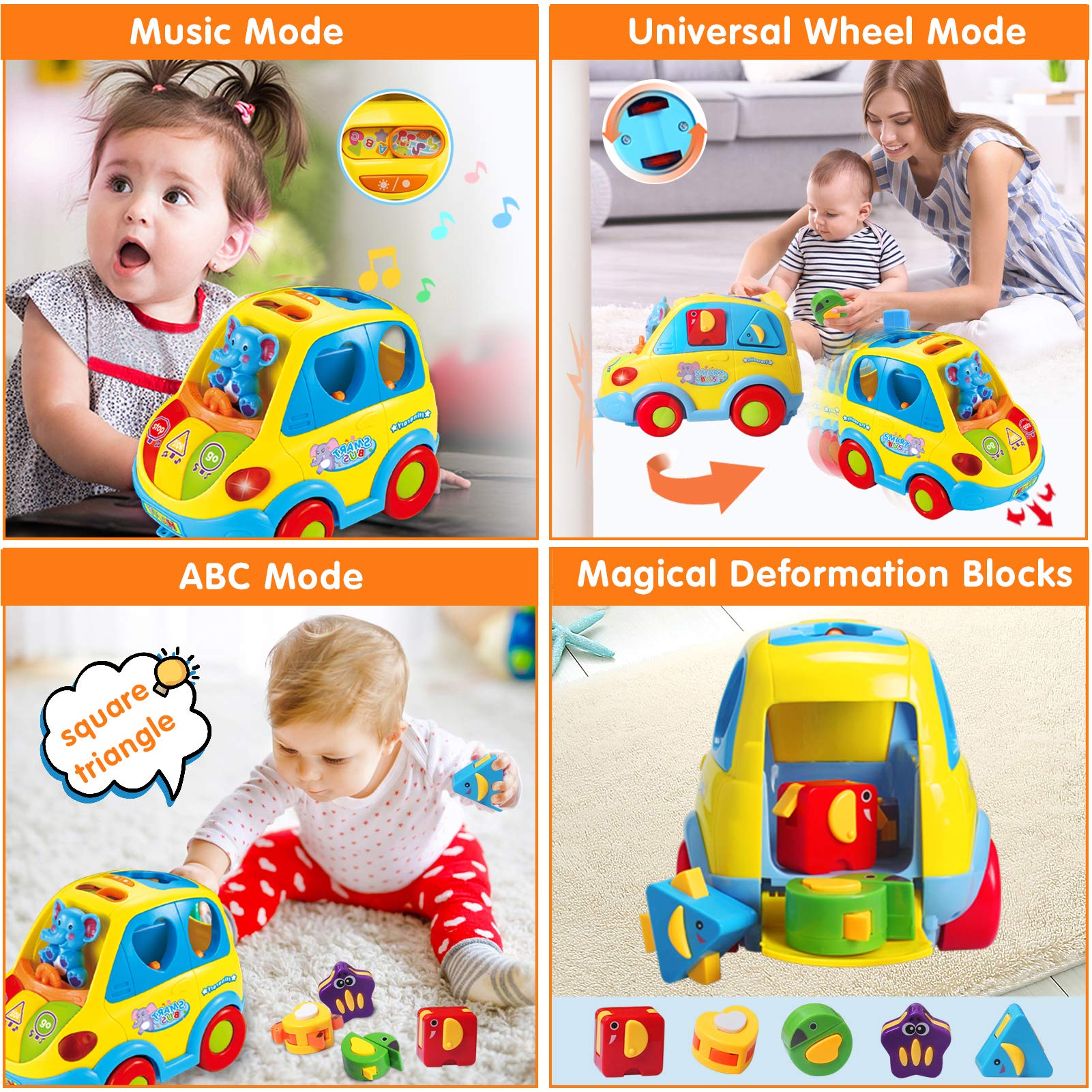 Best Montessori Musical Bus Toy for 1-3 Year Old Boys & Girls - Smart Shape Learning with Lights & Sounds - Ideal Christmas & Birthday Gift for Toddlers 6-18 Months | Perfect for Early Education, Sensory Development & Interactive Playtime