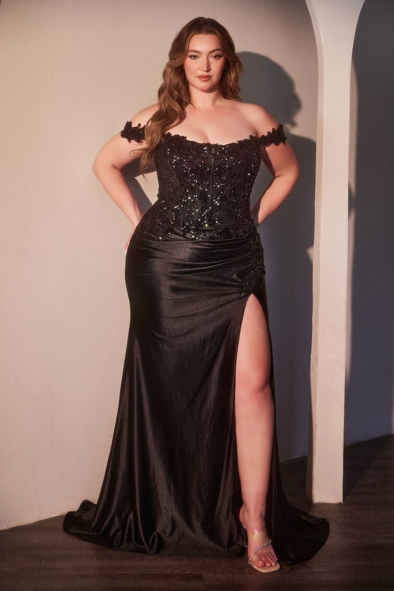 Aven Off The Shoulder Lace & Satin Dress - Ladivine CDS537C | Elegant Evening Gown for Weddings, Parties & Special Occasions