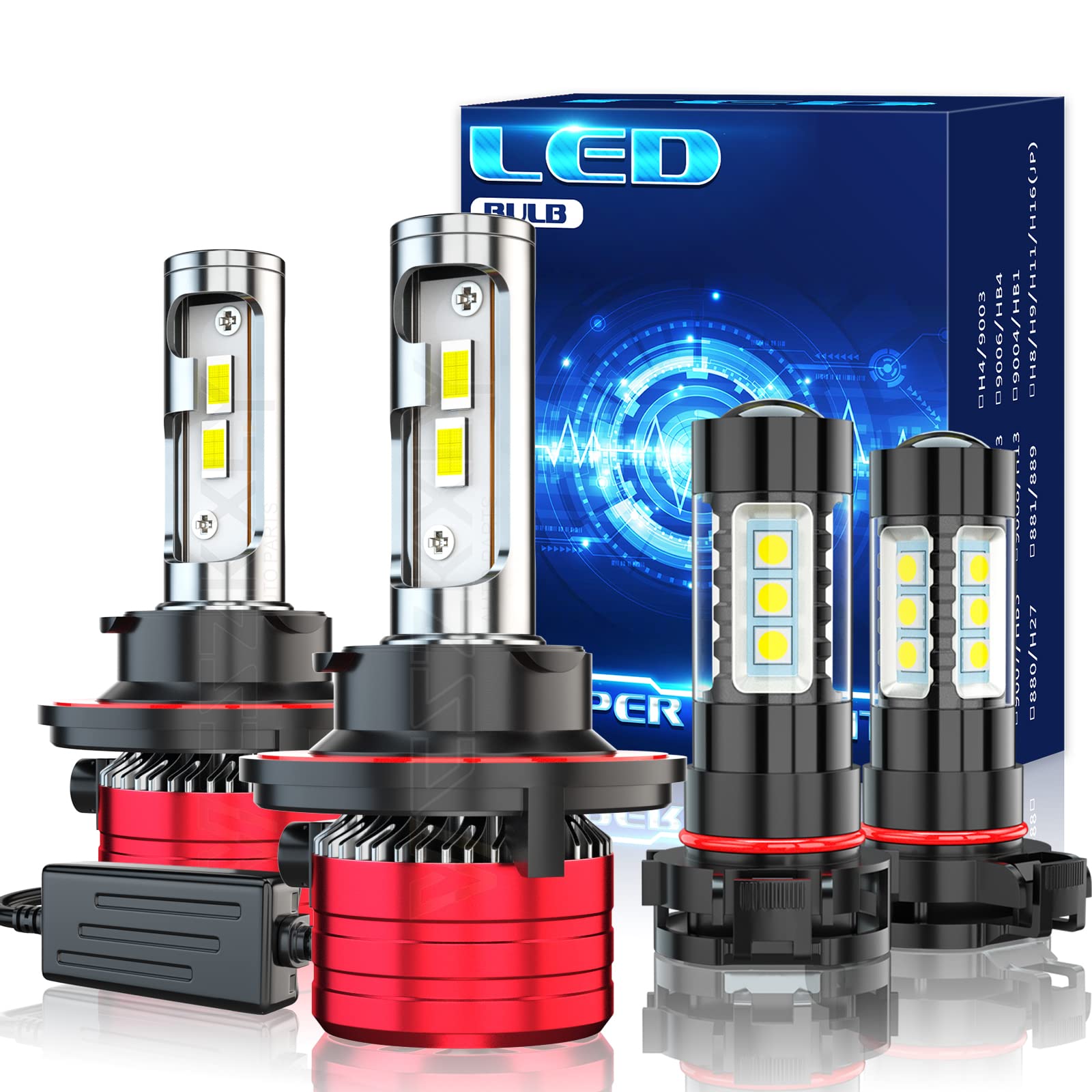 H13/9008 LED Bulbs for 2007-2014 GMC Yukon - 5202 LED Fog Light Bulbs Combo Pack of 4 - Dual High/Low Beam Headlights - Upgrade Your Vehicle Lighting for Night Driving & Off-Road Adventures