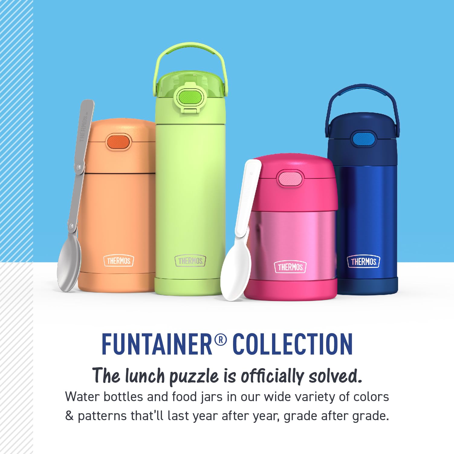 THERMOS FUNTAINER 10oz Insulated Food Jar for Kids - Leak Proof Stainless Steel Lunch Container with Foldable Spoon - Perfect for School Lunches, Picnics & Travel (Black)