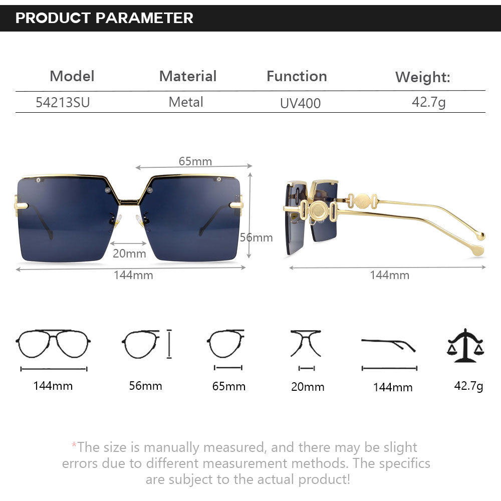 CCspace Women's Rimless Oversized Rectangle Sunglasses - Lightweight Alloy Frame UV400 Protection (54213) for Beach, Driving & Outdoor Activities