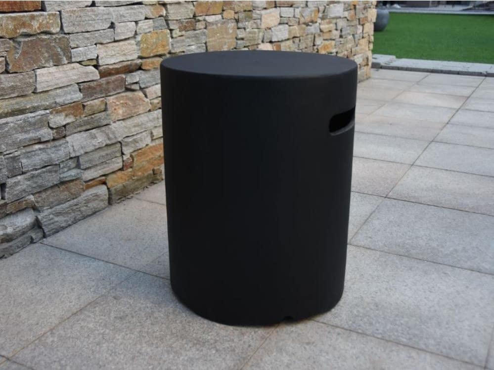AMS Fireplace | Elementi 20lb Propane Tank Cover (Dark Grey) - Handcrafted Fiberglass Reinforced Concrete, Round Design 15.7x15.7x20 inches | Outdoor Patio Decor, Fire Pit Accessory, End Table Alternative for Backyard & Garden
