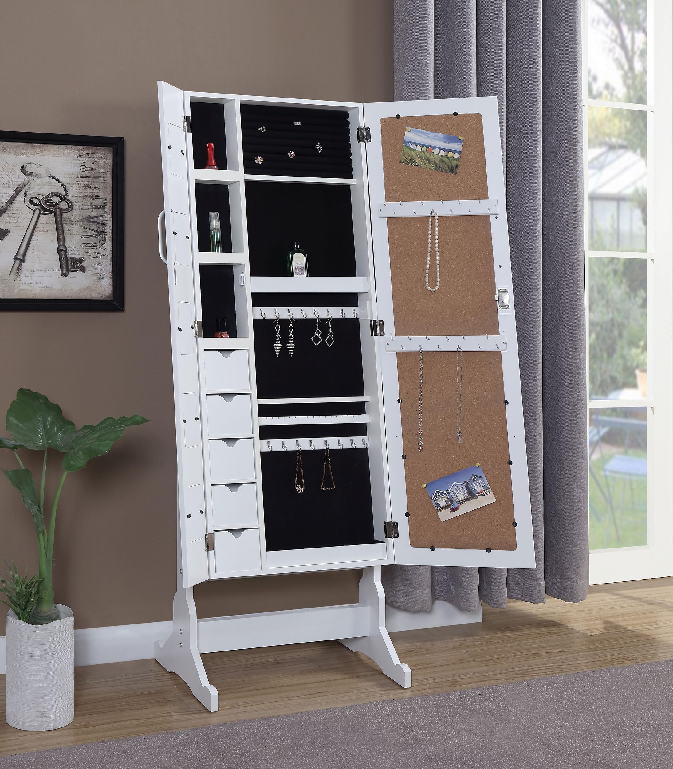 Coaster Home Furnishings Doyle Contemporary Rectangular Cheval Mirror with Jewelry Storage - Adjustable Full-Length Bedroom Mirror with Picture Frame & Jewelry Organizer, White 904031 - Perfect for Bedrooms, Dressing Rooms and Vanity Areas