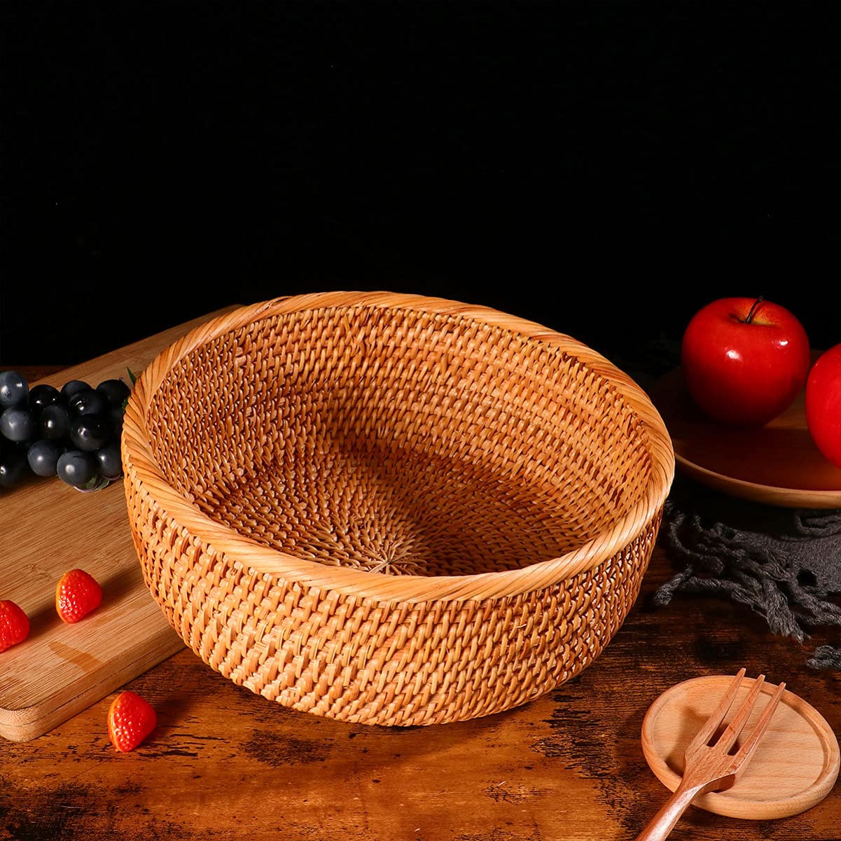 1pc Hemoton Rattan Woven Storage Basket - Multi-Purpose Box Organizer for Fruits, Sundries & Home Decor | Perfect for Kitchen, Bathroom & Living Room Organization