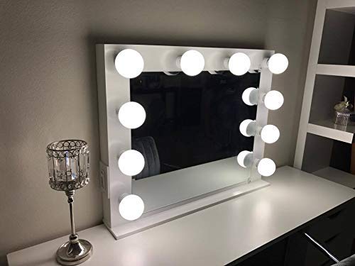 Hollywood Style LED Lighted Vanity Mirror with Dimmable Lights & Power Outlet - Freestanding Makeup Mirror for Tabletop or Vanity Desk - Perfect for Home Makeup Studio, Beauty Salon & Dressing Room