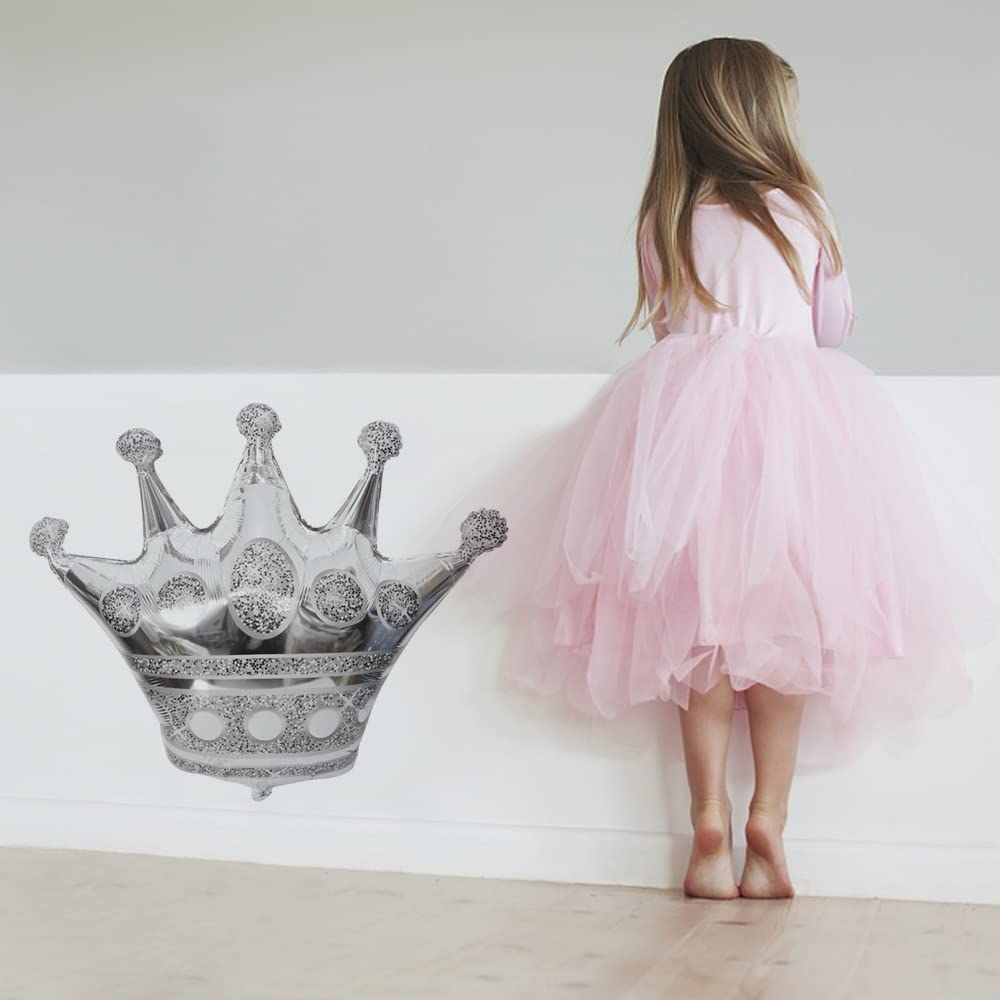 Silver Crown Balloons 30Inch 5PCS for Baby Shower, Wedding & Birthday Decor