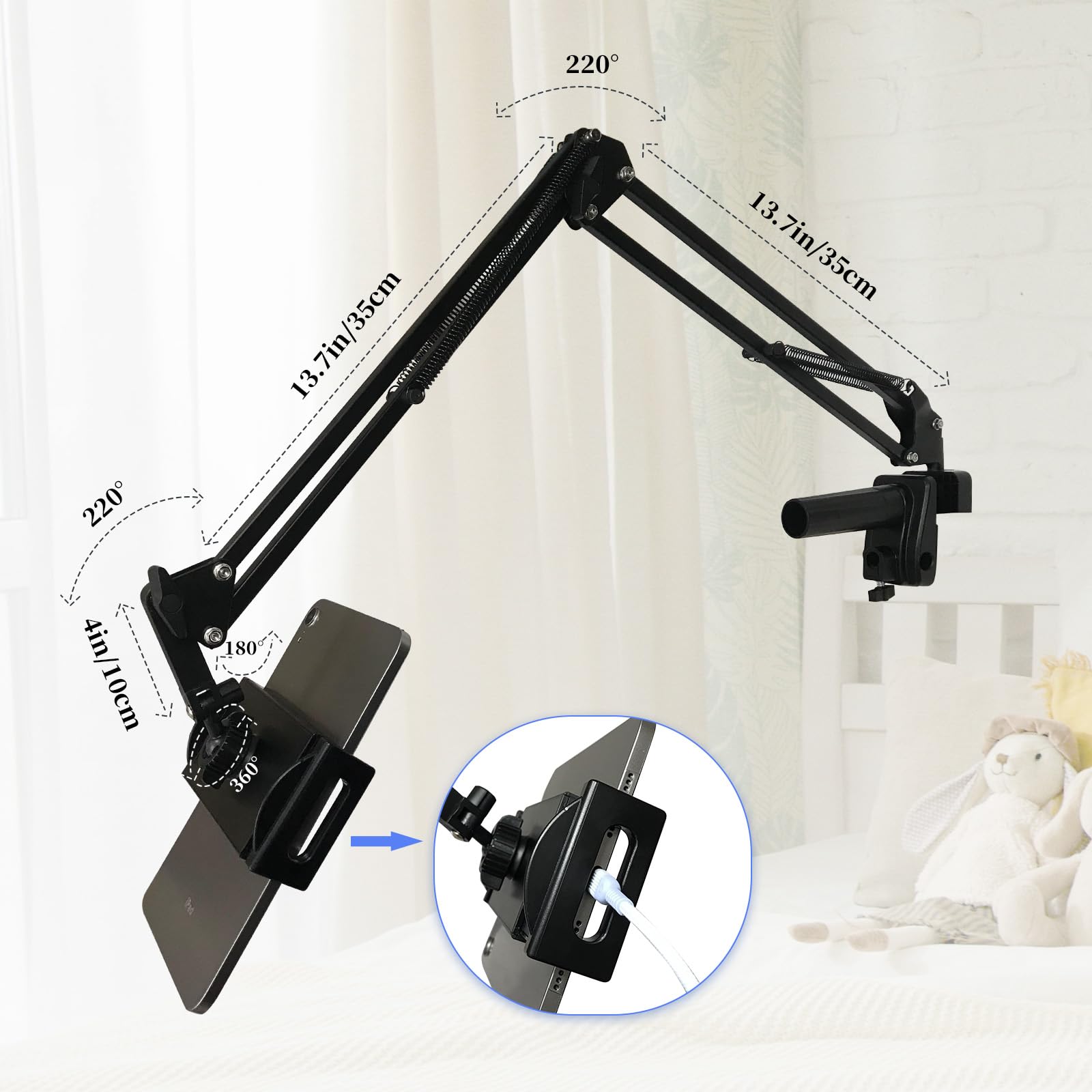 Flexible Tablet Stand Holder for Bed - Adjustable Arm Mount for Kindle, iPad Mini, iPhone, Nintendo Switch & 4.5-12.9